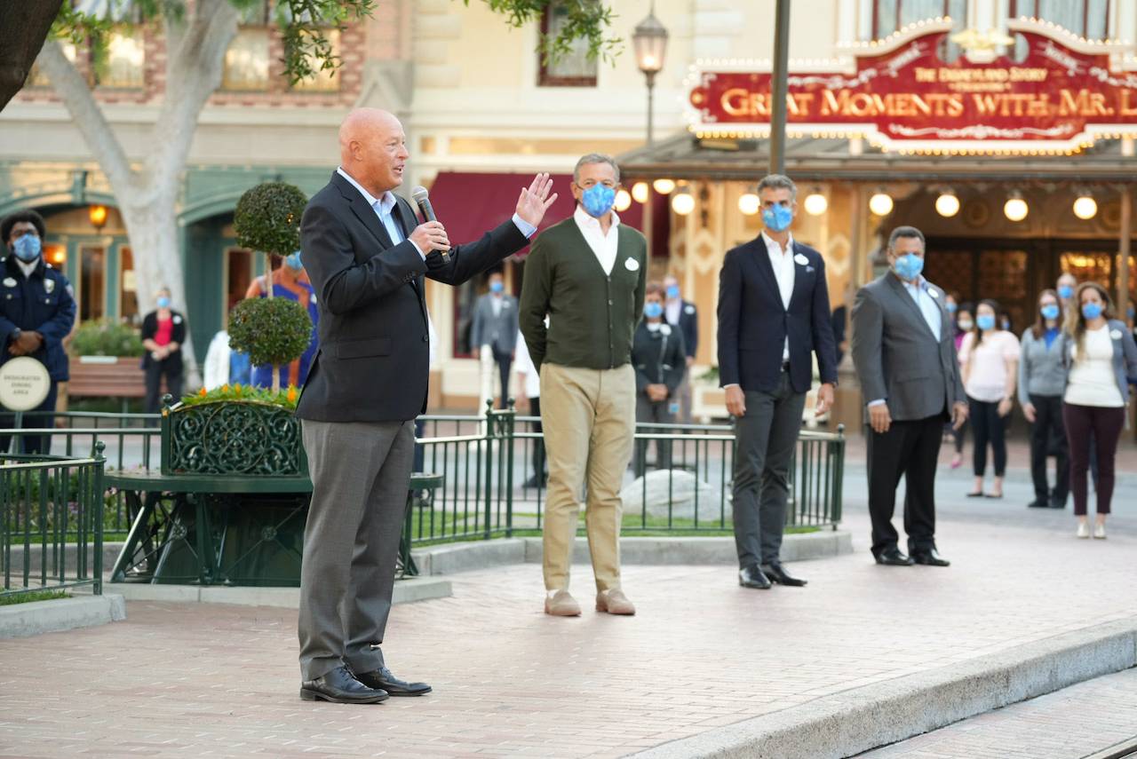 ]Bob Chapek at the reopening of Disneyland April 2021