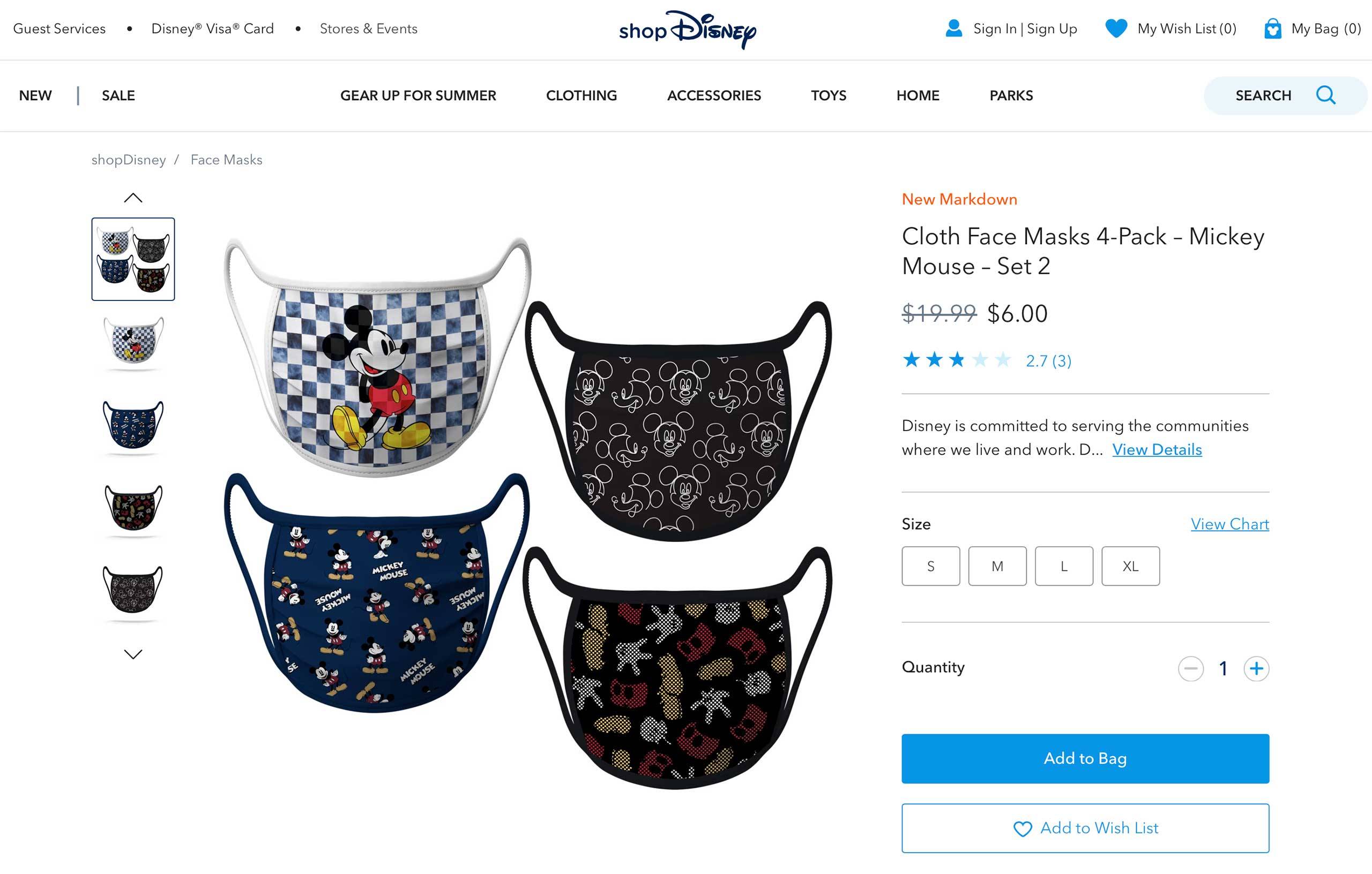 Disney character face mask markdown