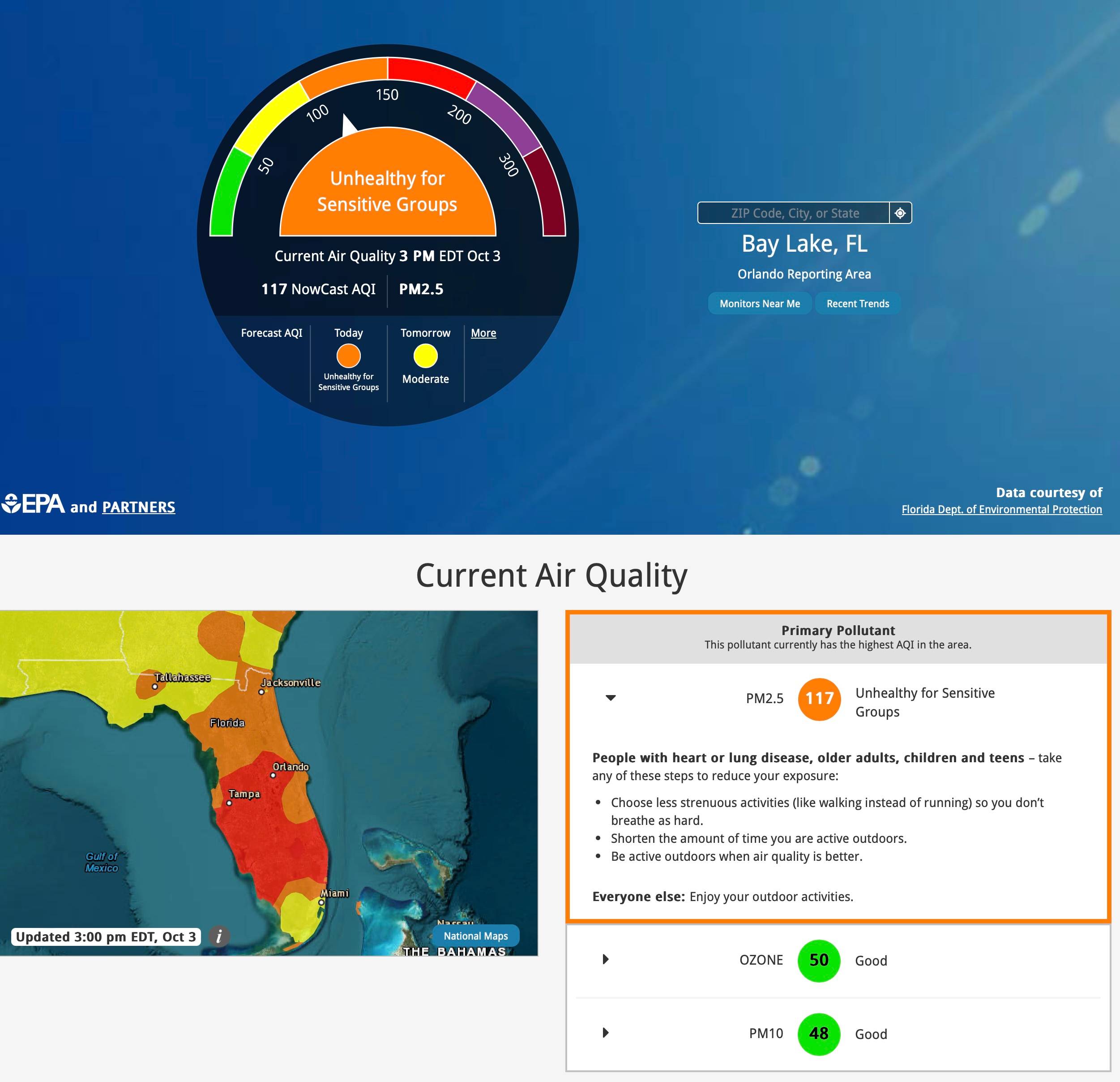 Walt Disney World Air Quality Index - October 3 2023