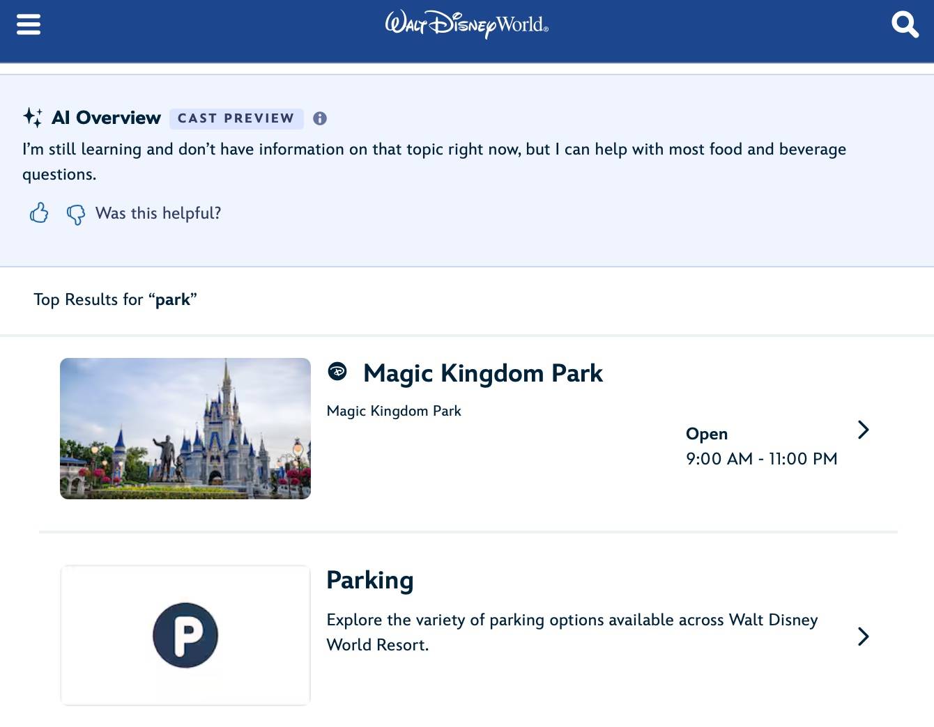 Disney's AI-Powered Search Feature Appears Briefly on Walt Disney World Website