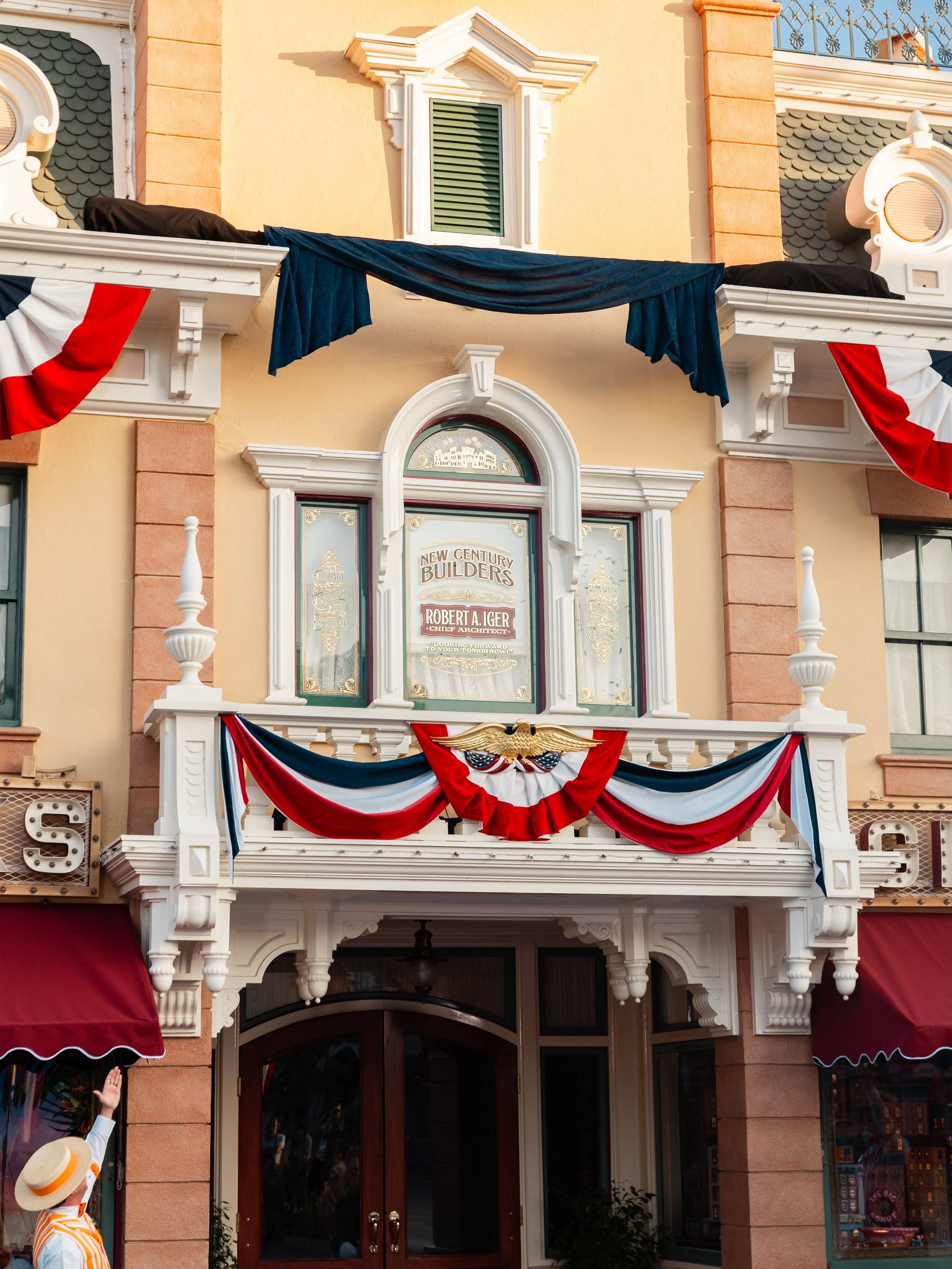 The "New Century Builders" window on Main Street U.S.A. honoring Bob Iger as Chief Architect