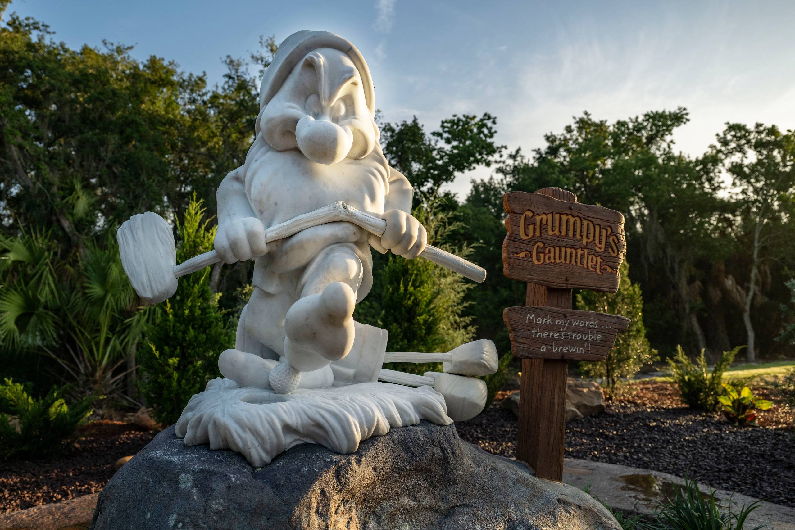 Grumpy's Gauntlet Statue and Merchandise at Disney's Magnolia Golf Course