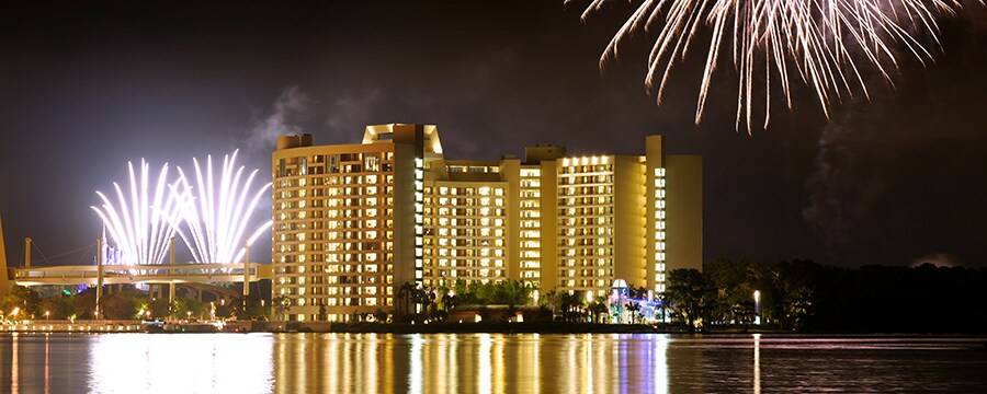 Bay Lake Tower and fireworks