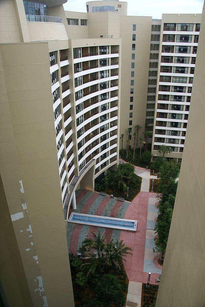 The view down from the 15th floor towards the pool area