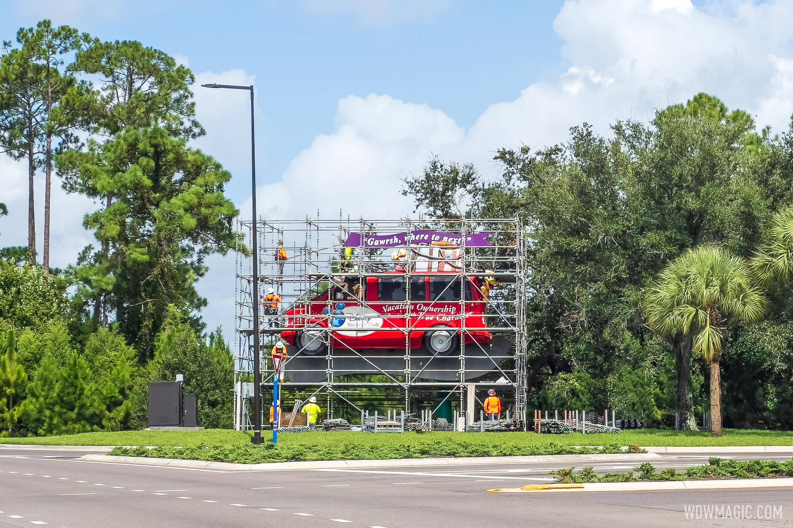 Disney Vacation Club billboard wrapped in scaffolding for refurbishment
