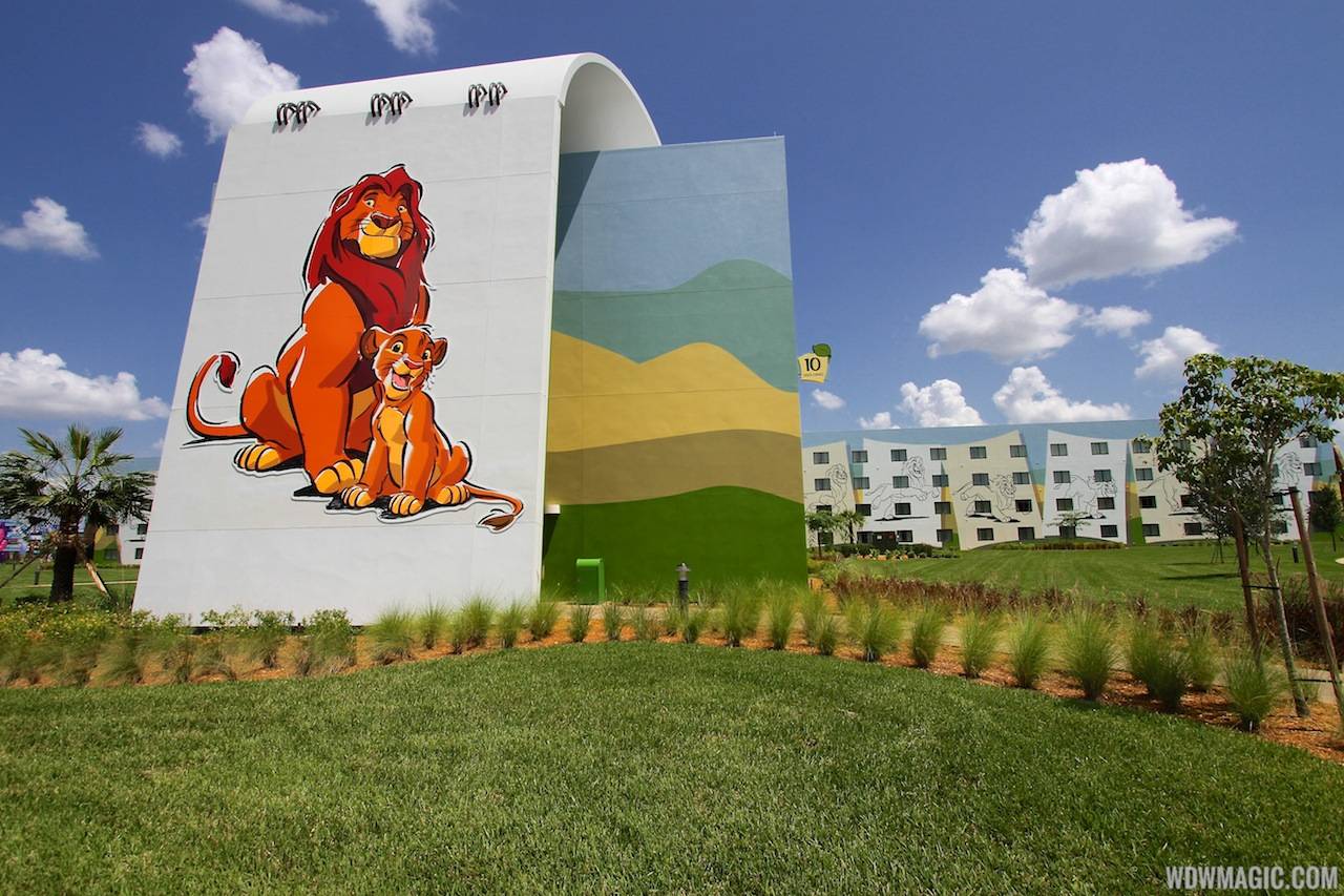 The parking lot side of the Lion King section at Disney's Art of Animation Resort