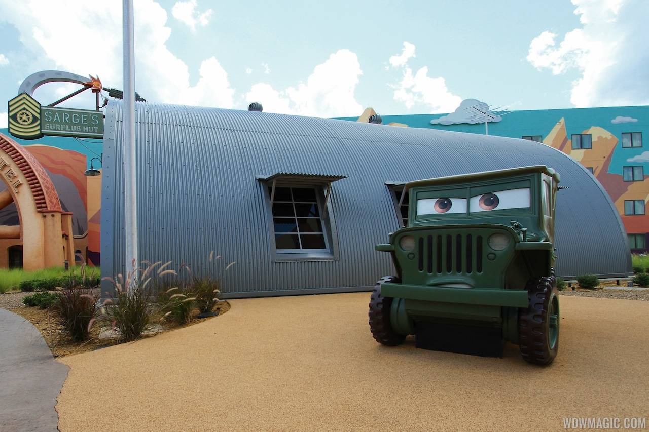Sarge in the Cars area of Disney's Art of Animation Resort