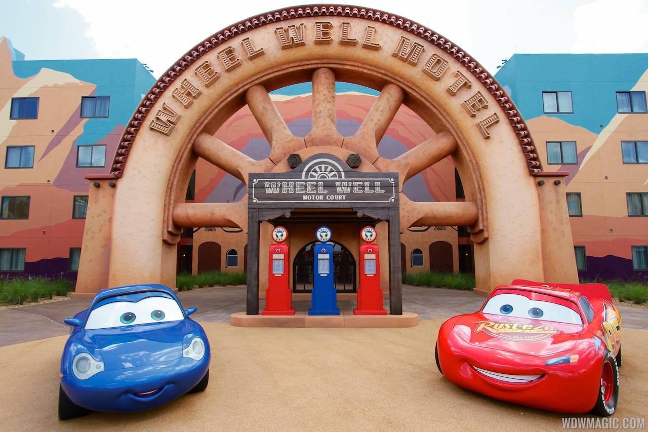 Sally and Lightning McQueen in the Cars section of Disney's Art of Animation Resort
