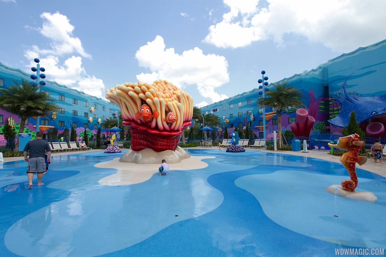 The Schoolyard water playground in the Finding Nemo section of Disney's Art of Animation Resort