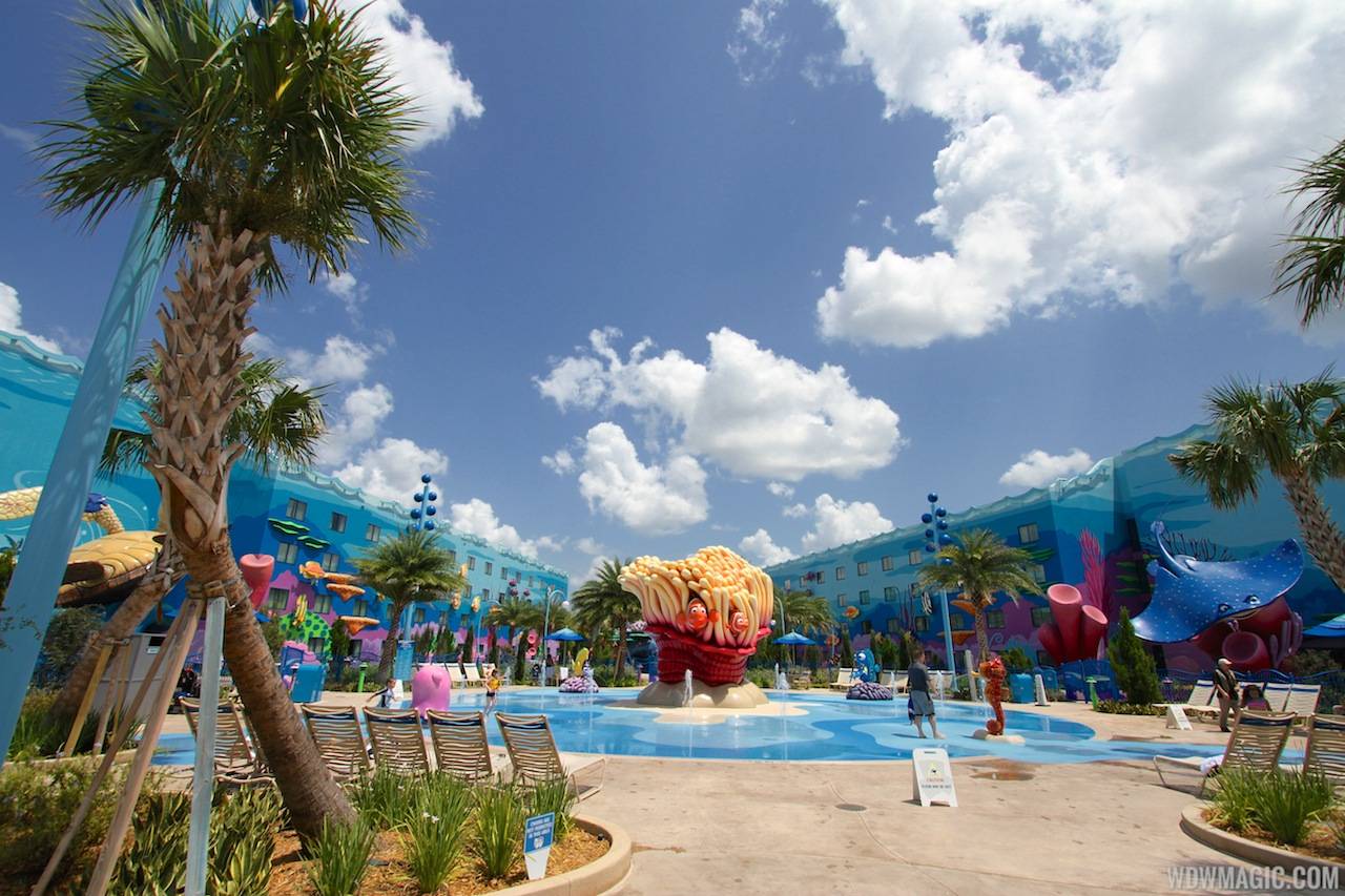The Schoolyard water playground in the Finding Nemo section of Disney's Art of Animation Resort