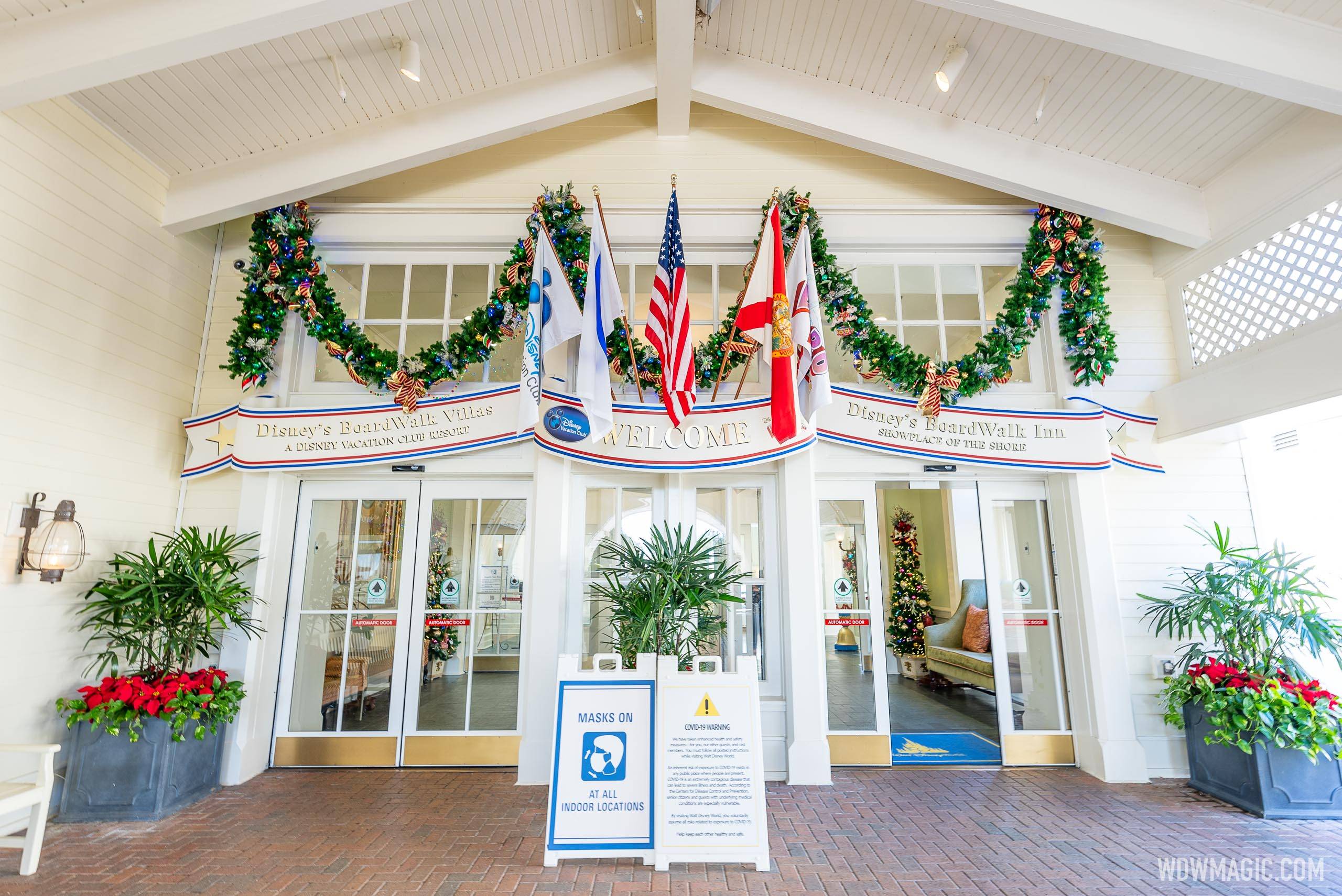 Disney's BoardWalk Inn holiday decorations 2021