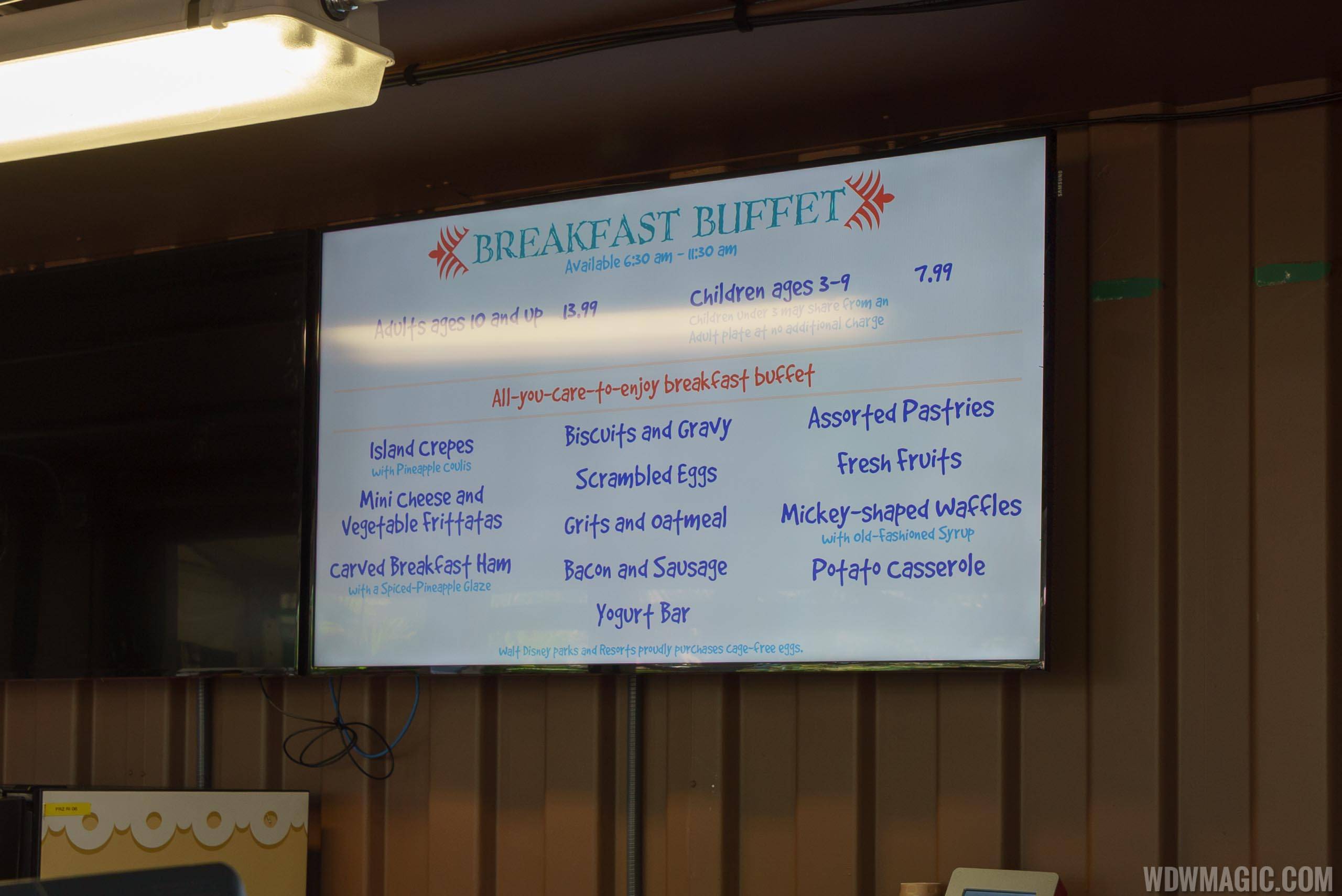 Breakfast buffet menu