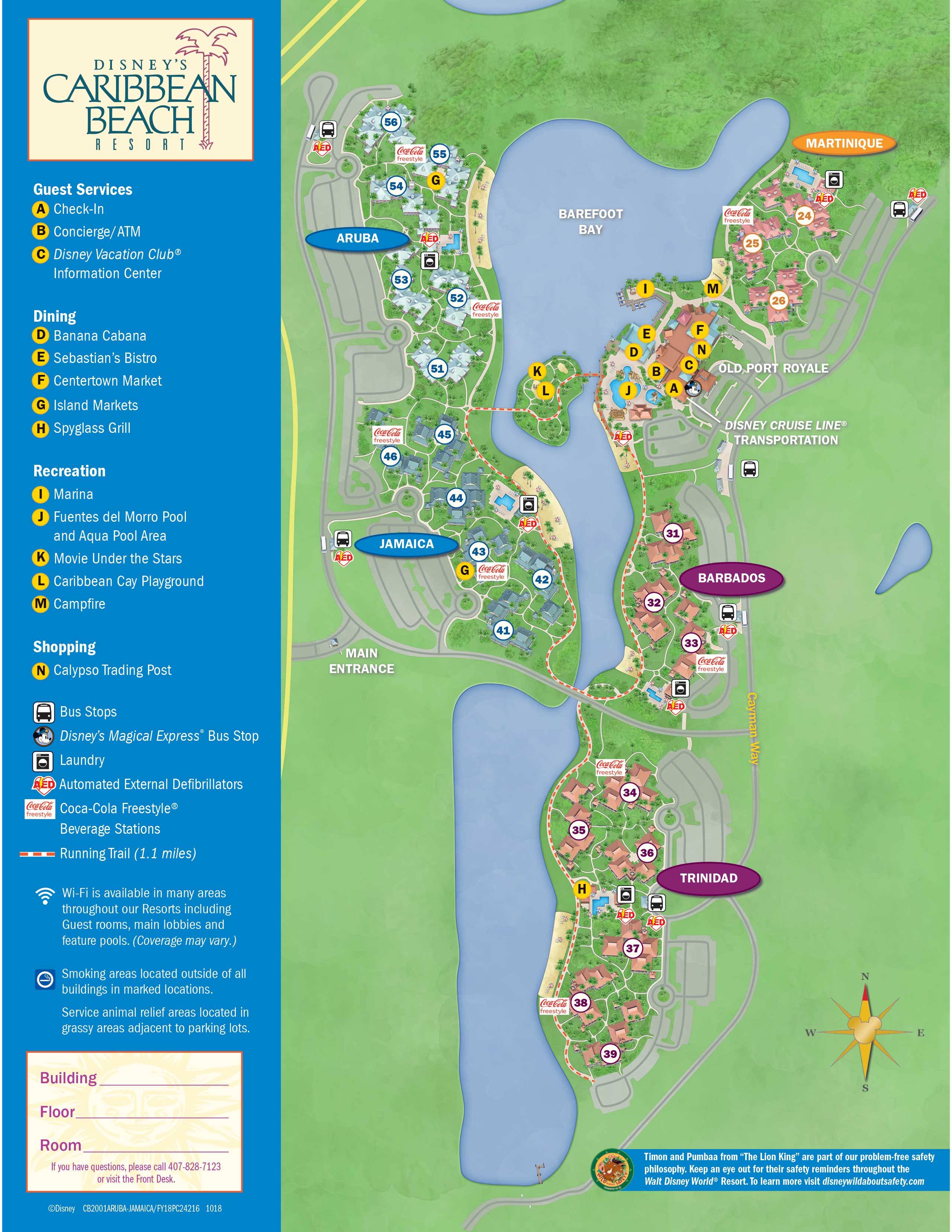 Updated Disney's Caribbean Beach Resort map - front