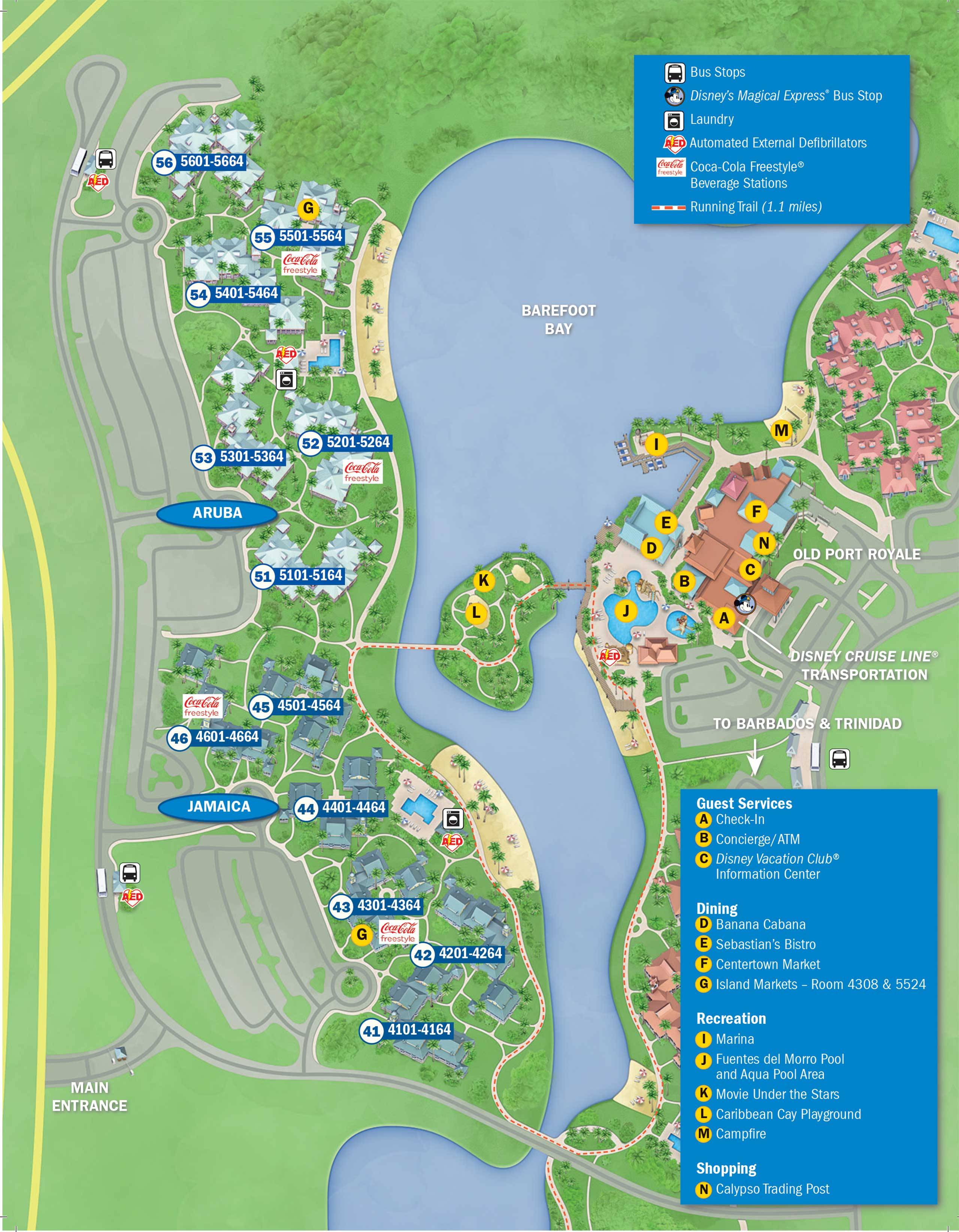 Updated Disney's Caribbean Beach Resort map