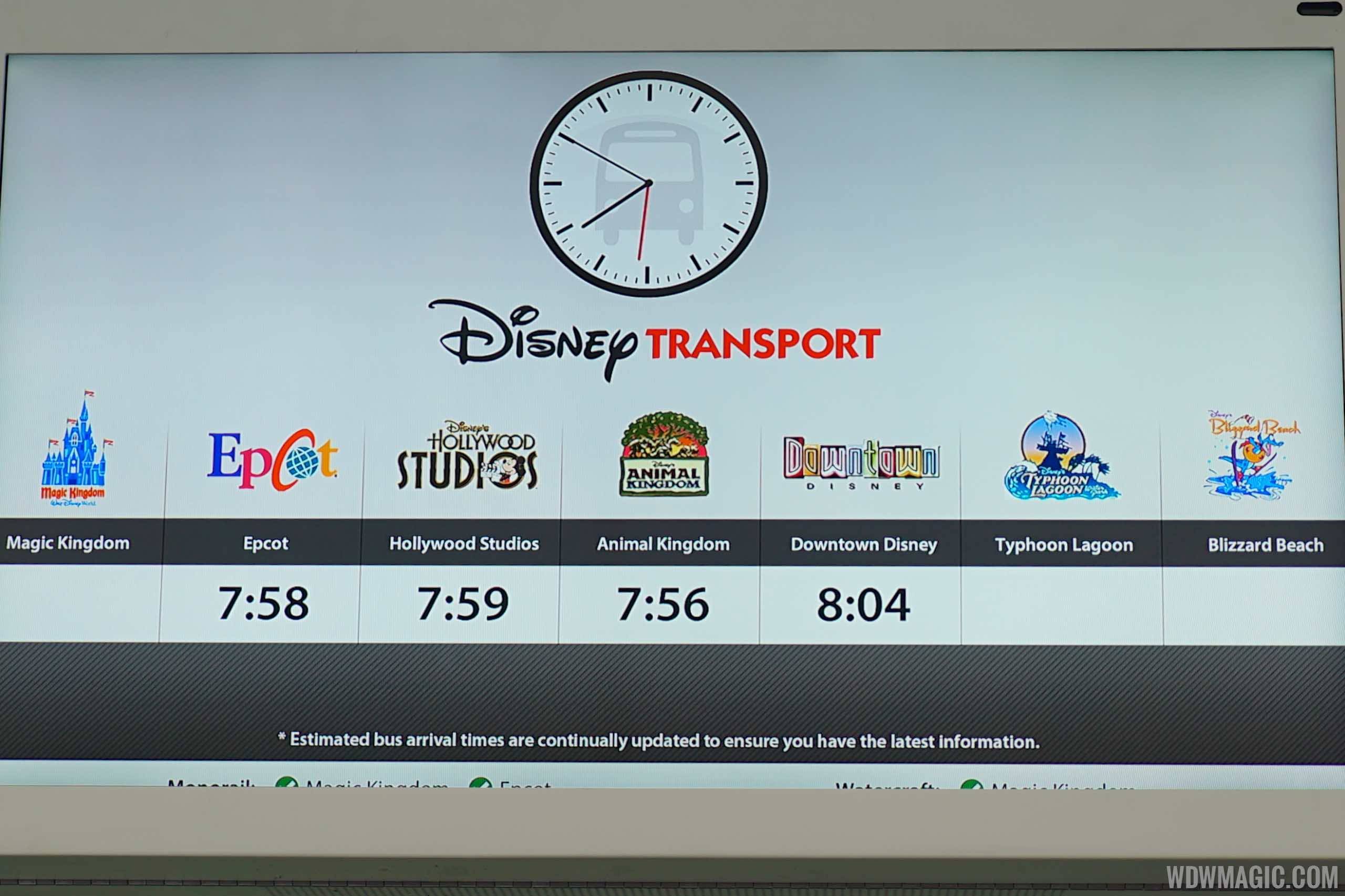 Bus Wait Time display at Disney's Contemporary Resort