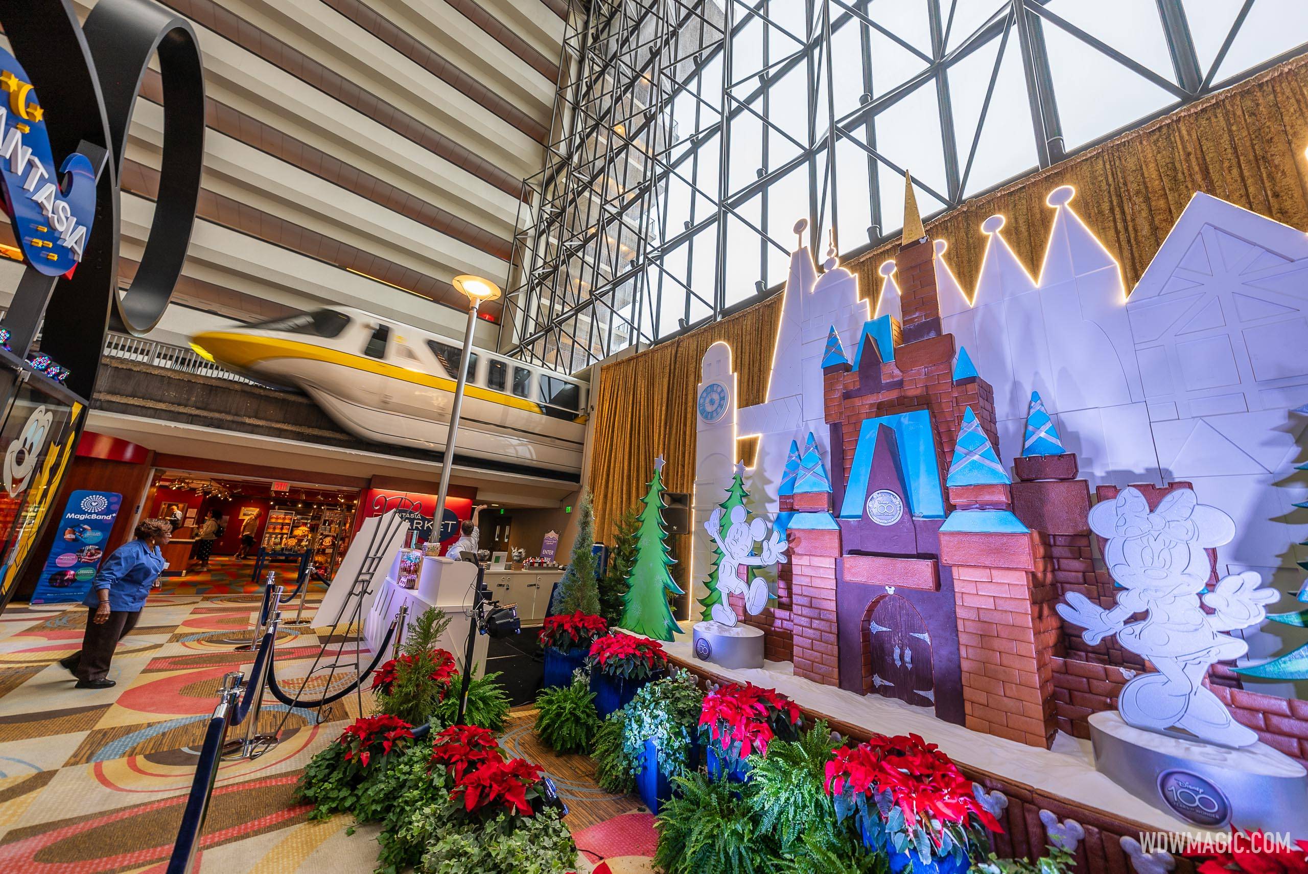 Disney Imagineers designed a 25-Foot wide Mary Blair-inspired 100th Celebration-themed Gingerbread Castle