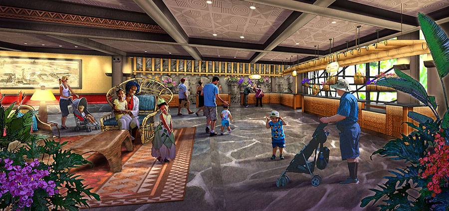 Concept art for the new Grand Ceremonial House lobby at Disney's Polynesian Resort