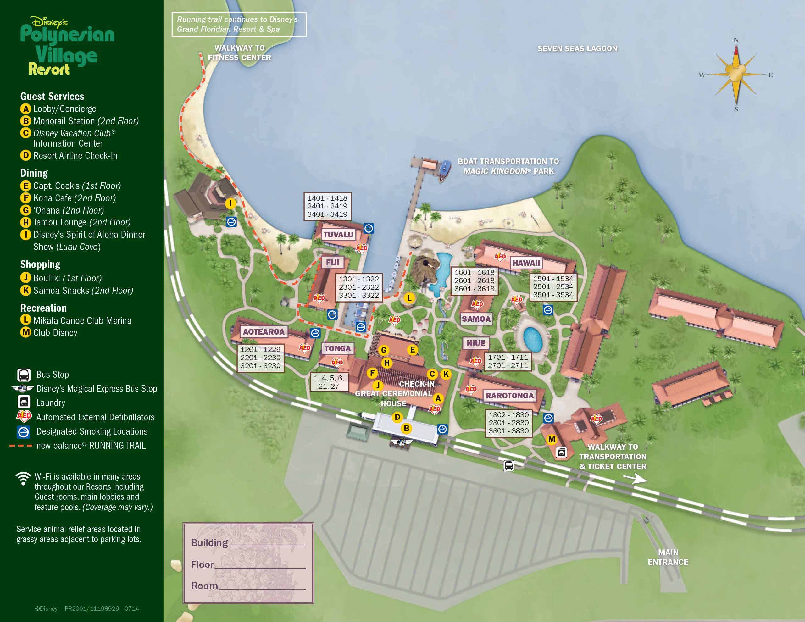 2014 Disney's Polynesian Village Resort guide map