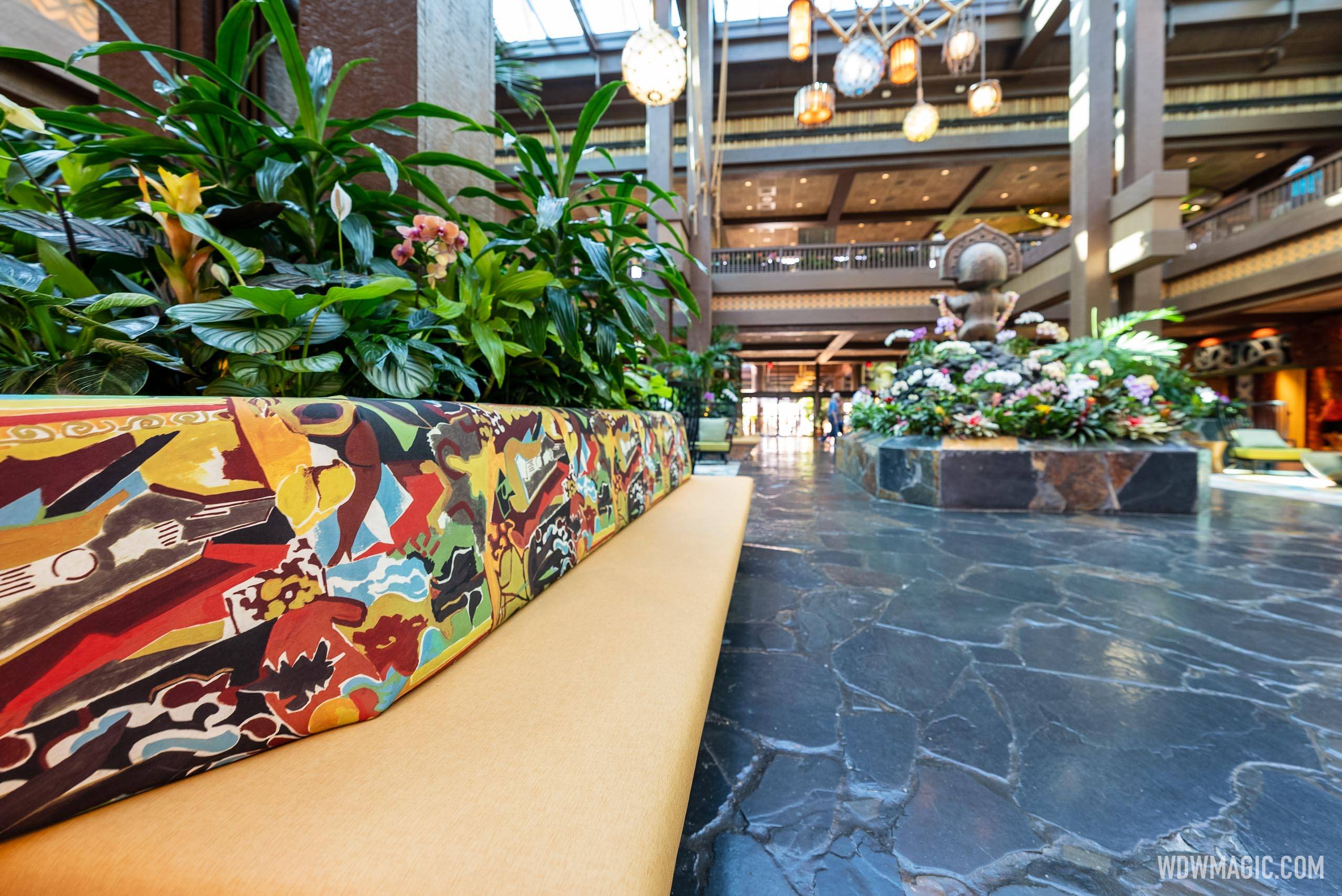 Updated seating fabric at Disney's Polynesian Village Resort lobby