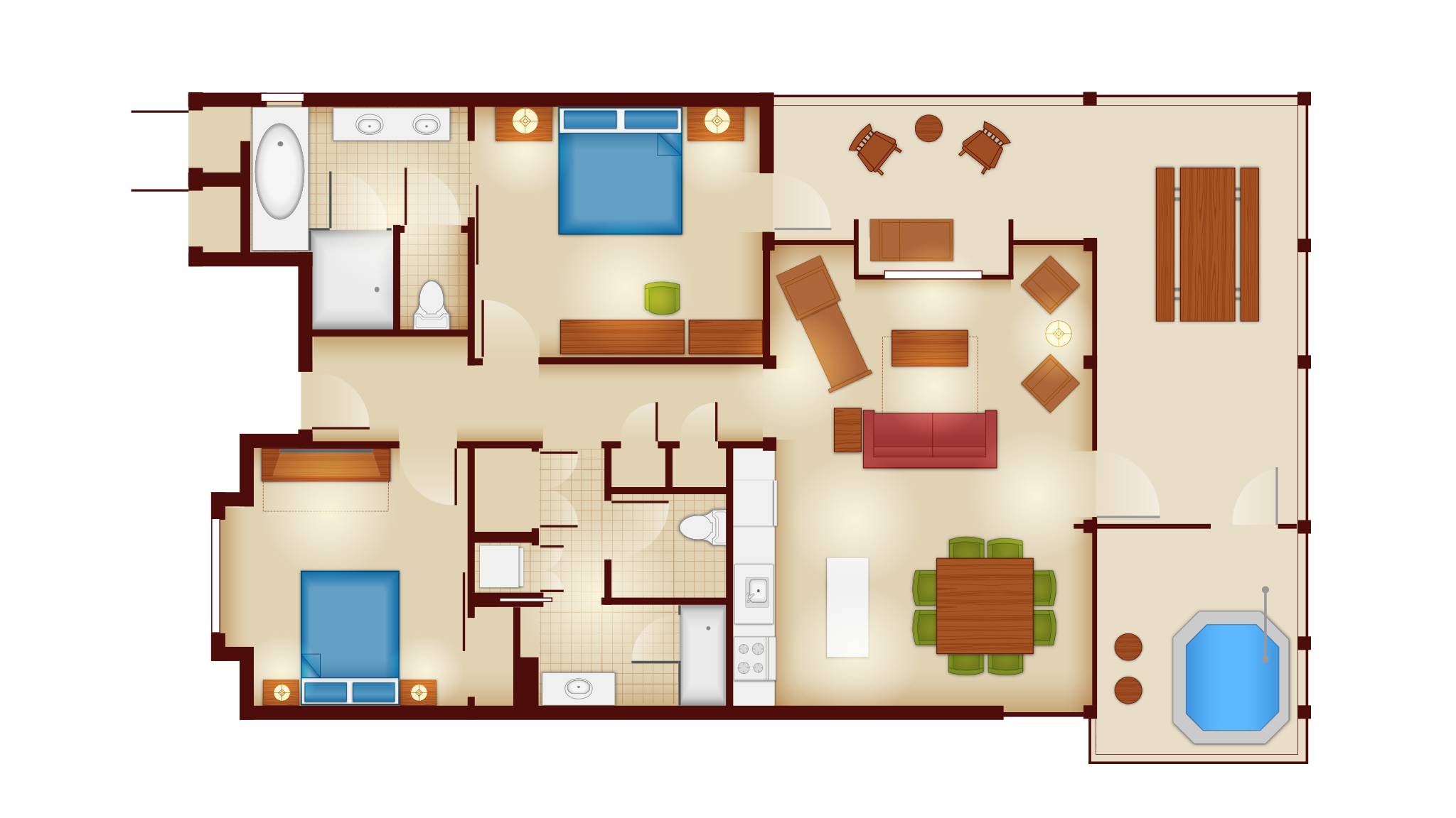 Copper Creek Villas and Cabins - 2 Bedroom Cascade Cabin floor plan