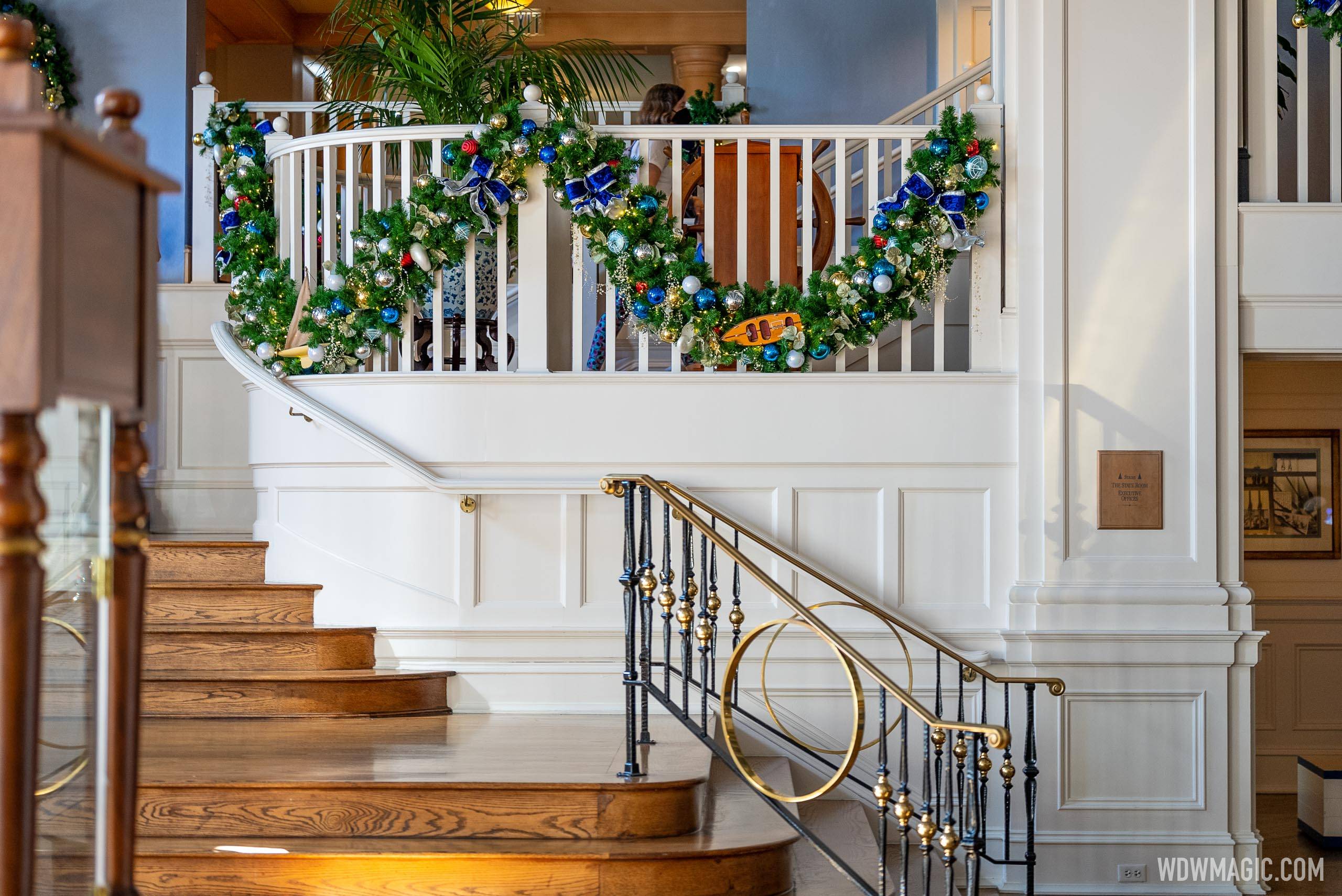 Yacht Club staircase dressed for the holiday