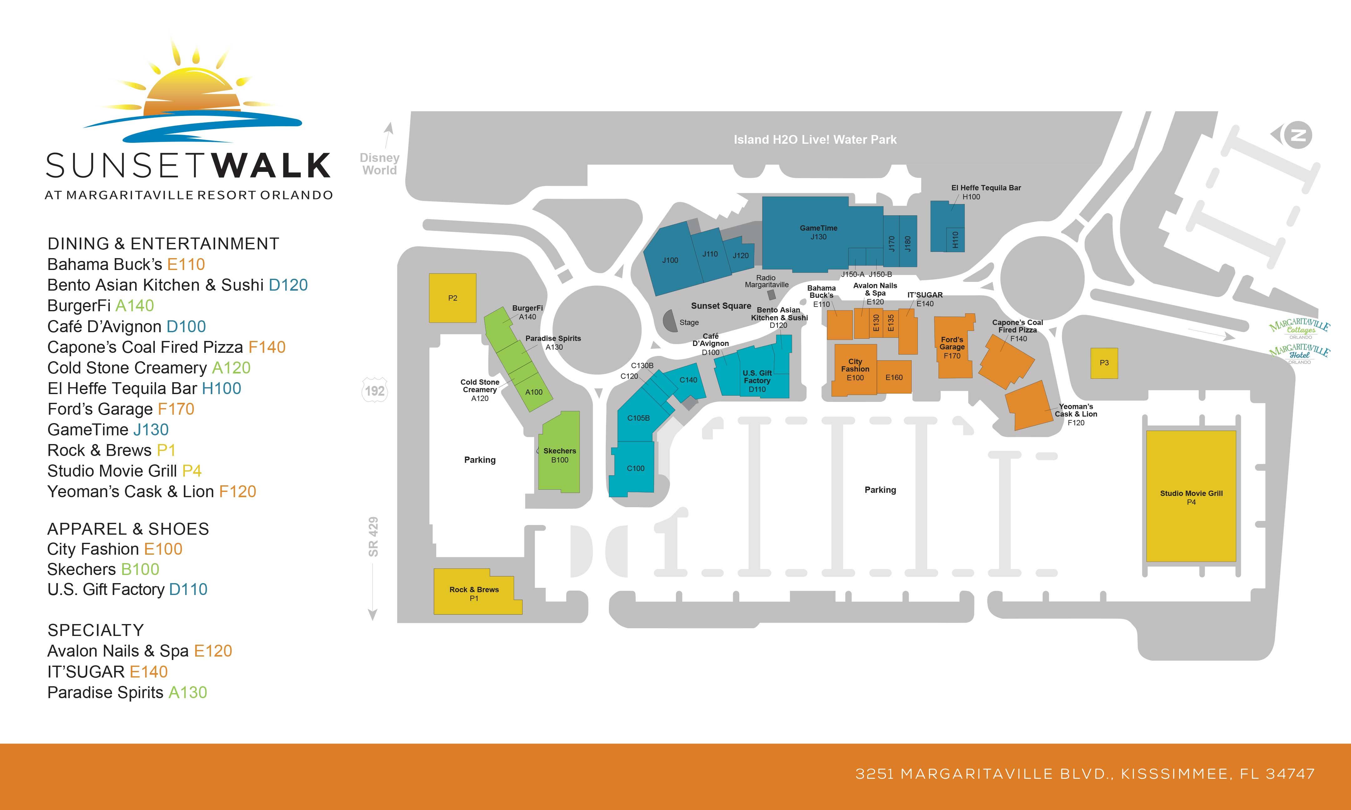 Sunset Walk at Margaritaville Resort Orlando site map