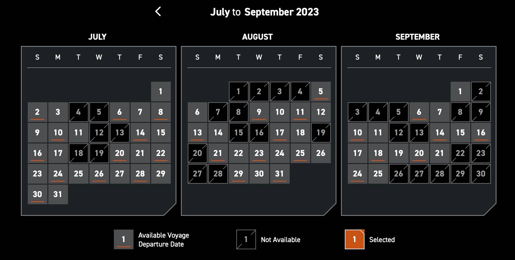 Star Wars Galactic Starcruiser August - September 2023 availability calendar and pricing