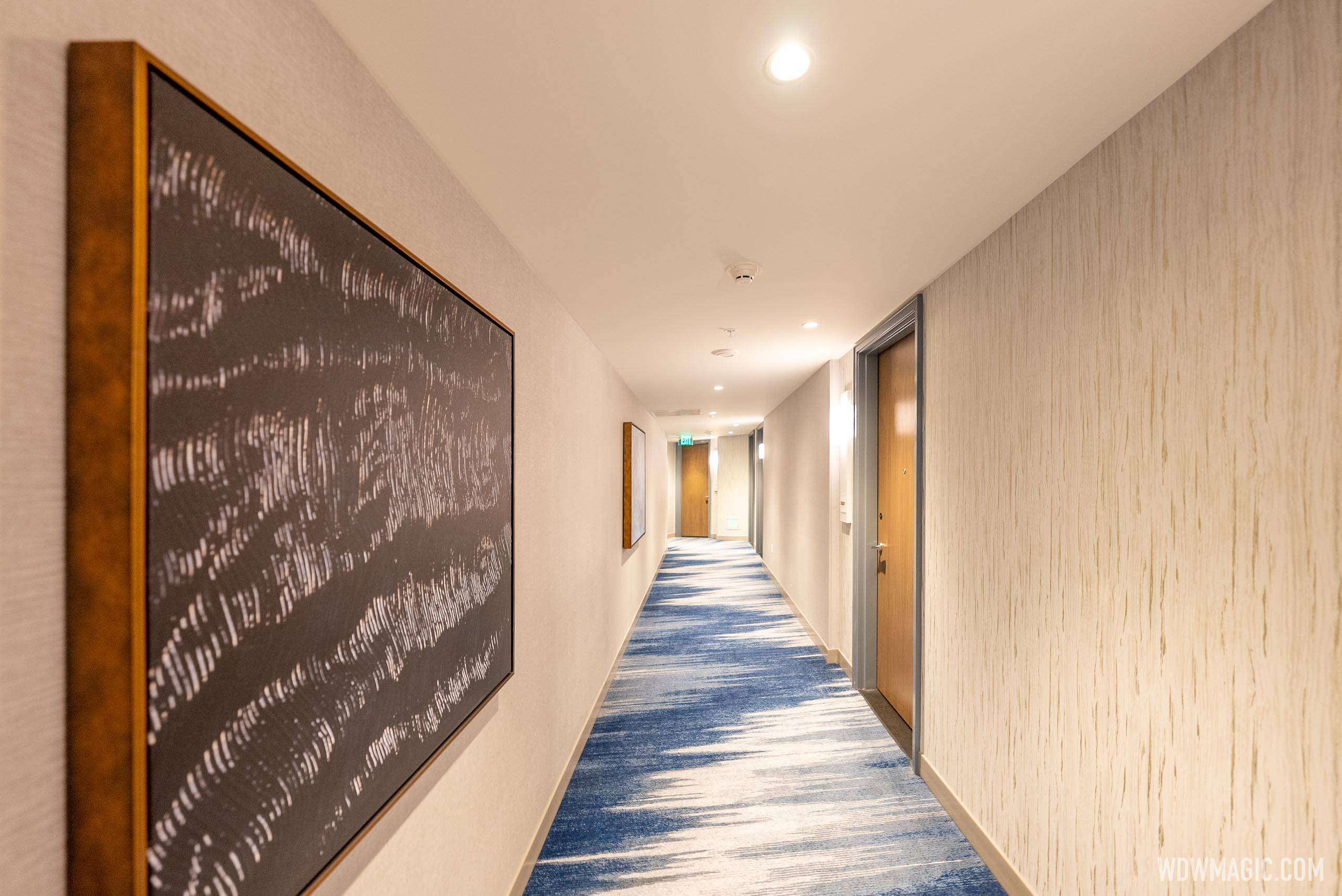 Hallway to guest rooms at Walt Disney World Swan Reserve