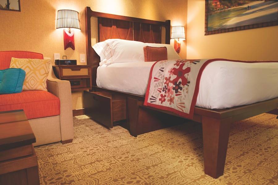 Inside a Deluxe Studio room at Disney’s Polynesian Villas and Bungalows