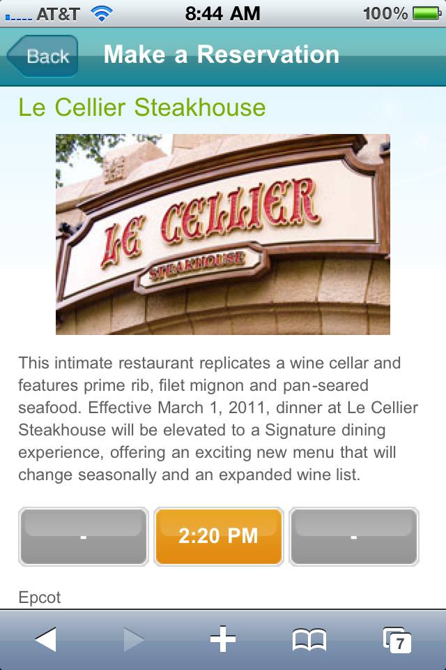 Disney introduce mobile web browser dining reservations