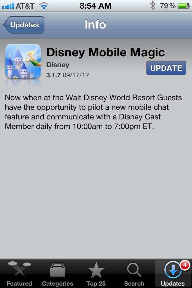 Disney update both official iPhone Apps including a mobile chat with guest relations