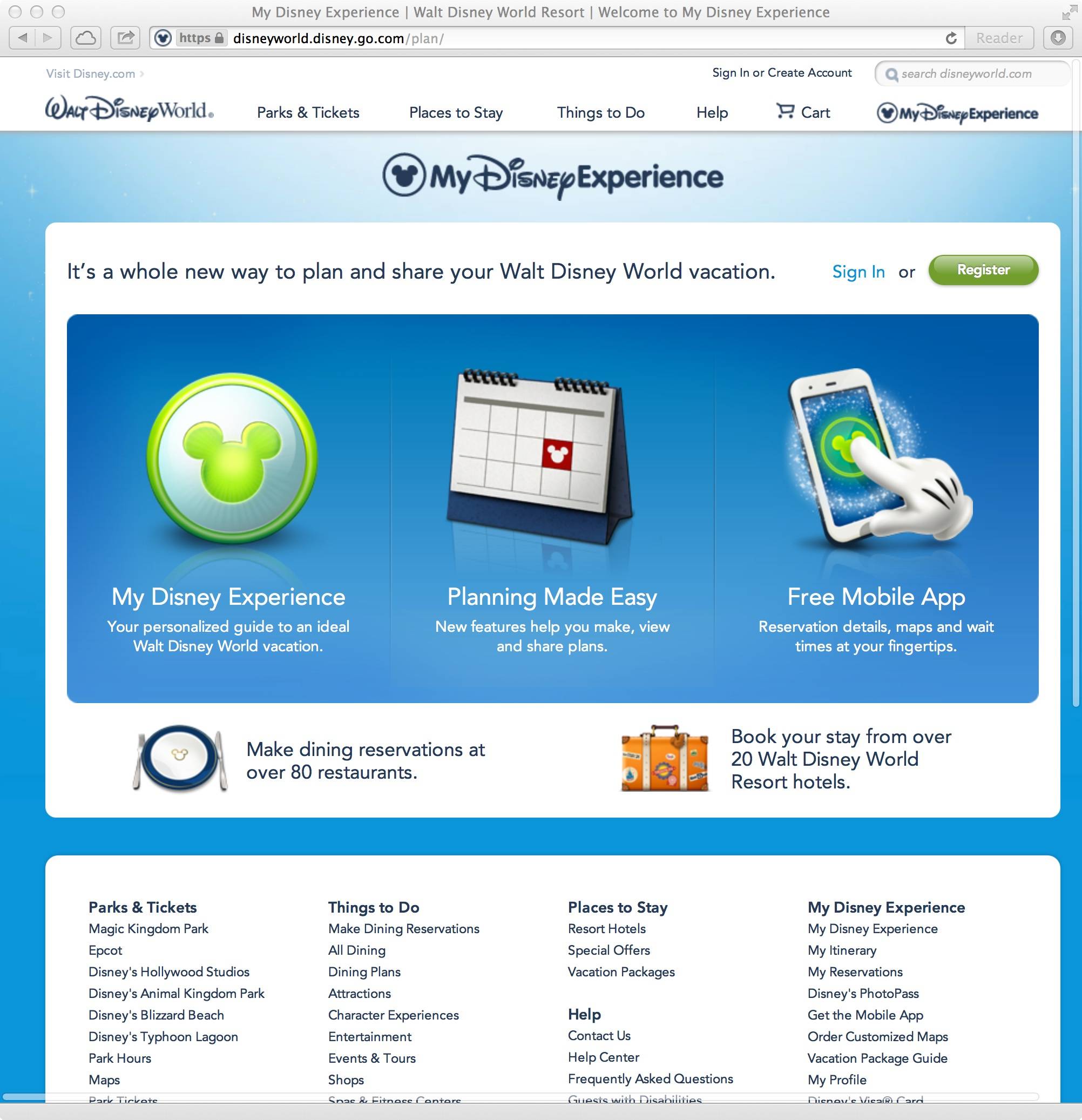 New official Walt DIsney World website - My Disney Experience section