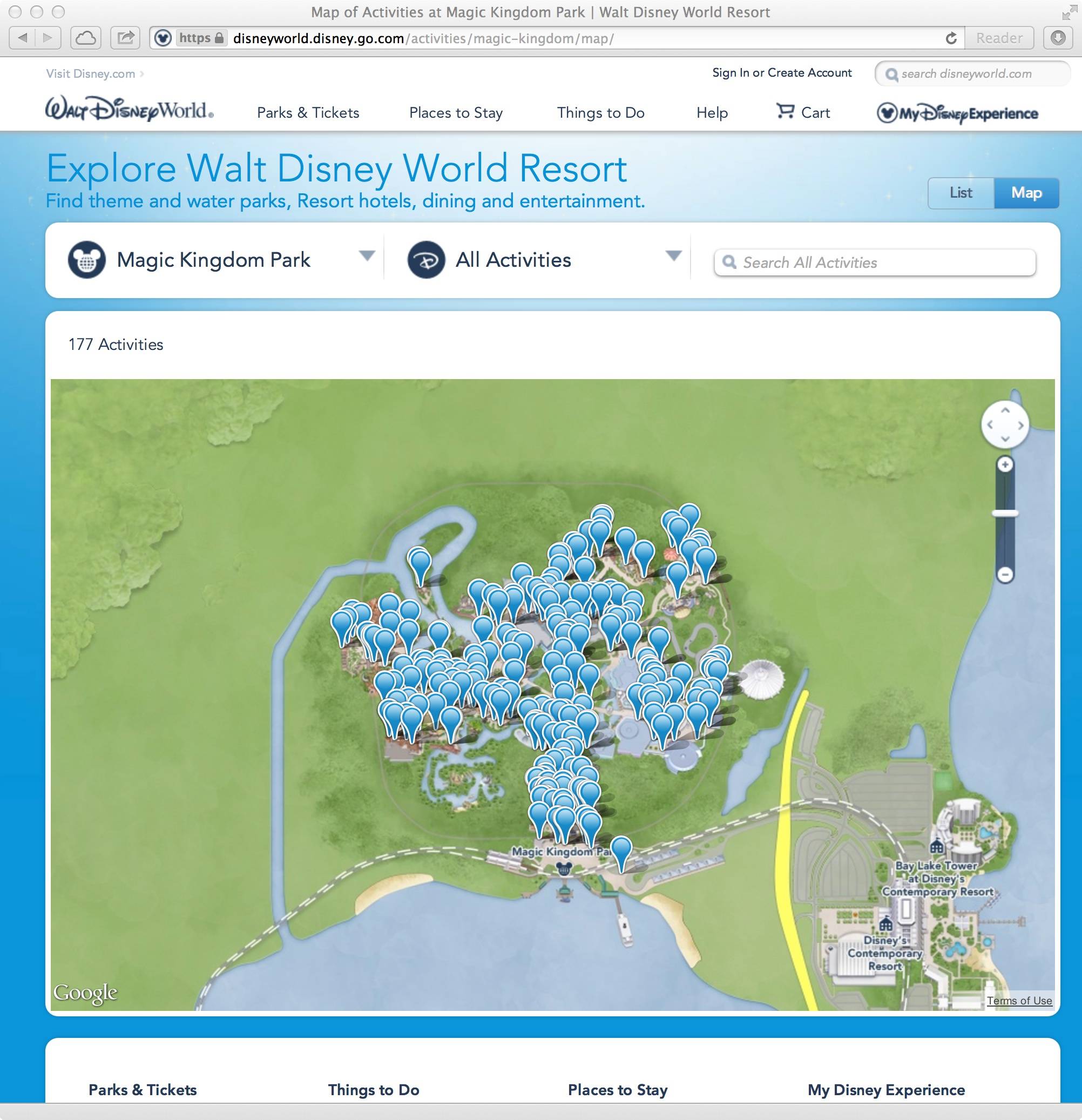 New official Walt DIsney World website - Explore map