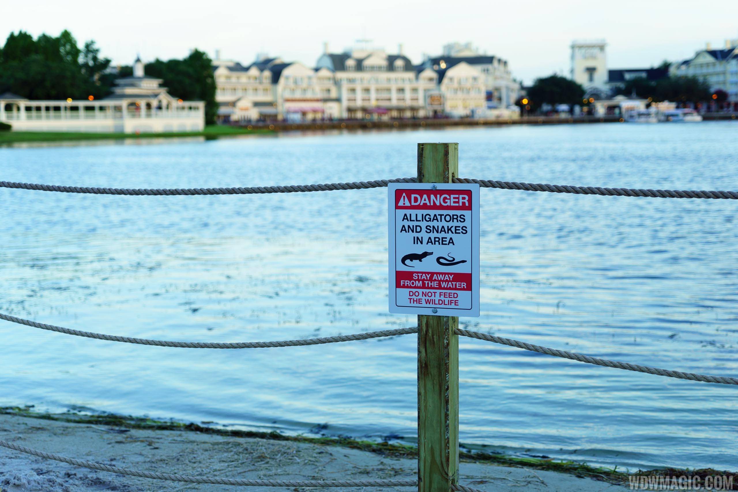 Temporary fencing and updated signs on Disney World beaches