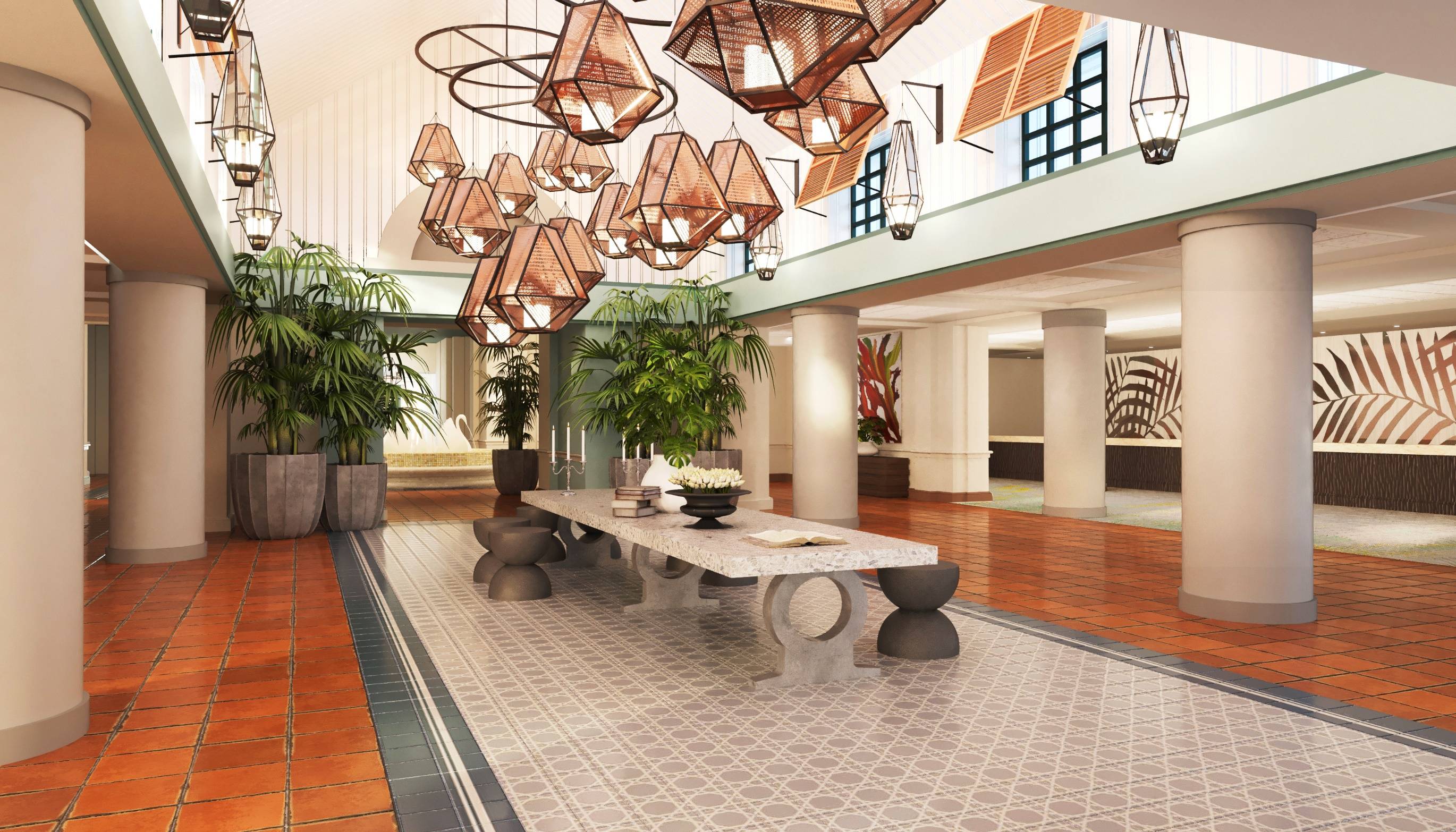 Concept art of the new lobby at Walt Disney World Swan