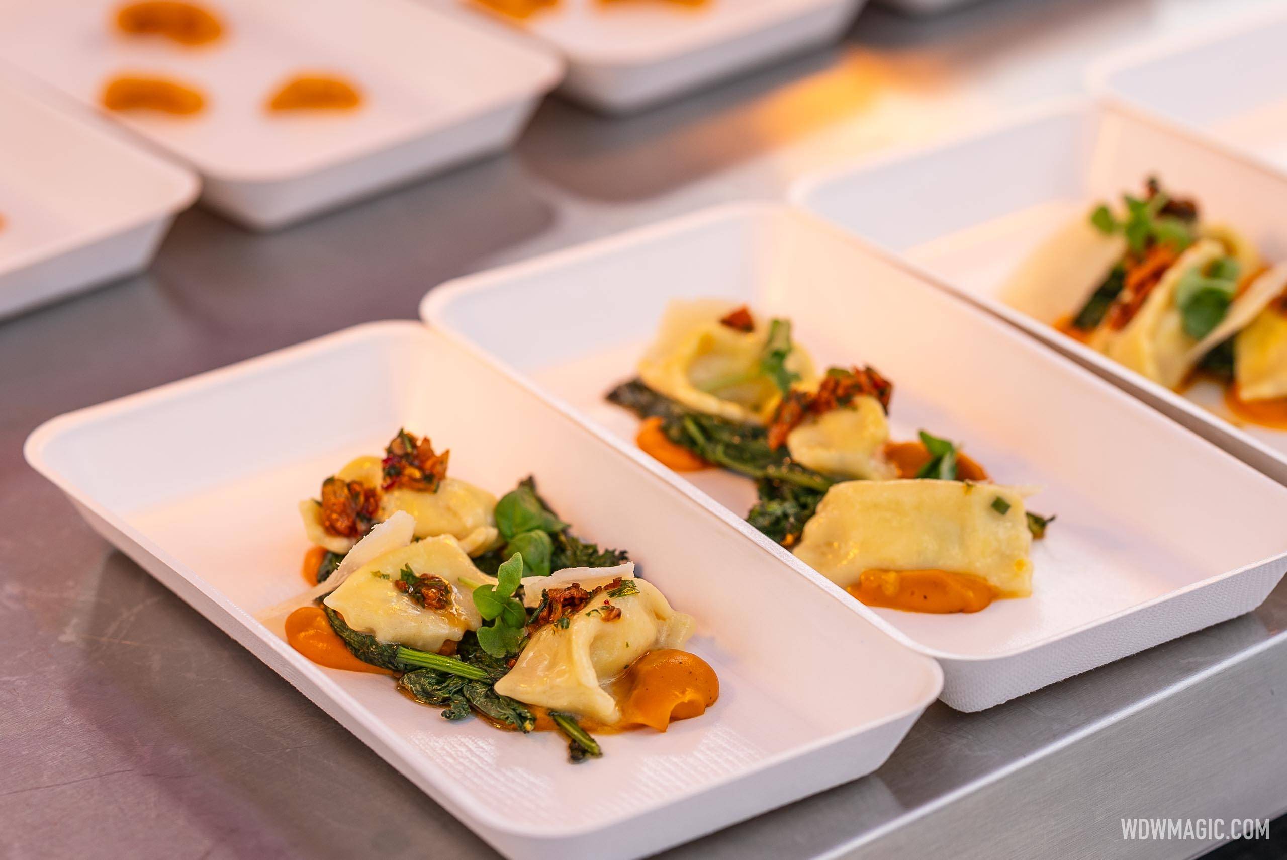Imported Italian Ricotta Cheese Filled Agnolotti with Roasted Broccoli Rabe, Crispy Garlic, Calabrian Chili, Romano Cheese, Lemon Scented Olive Oil (Vegetarian) (from Il Mulino)