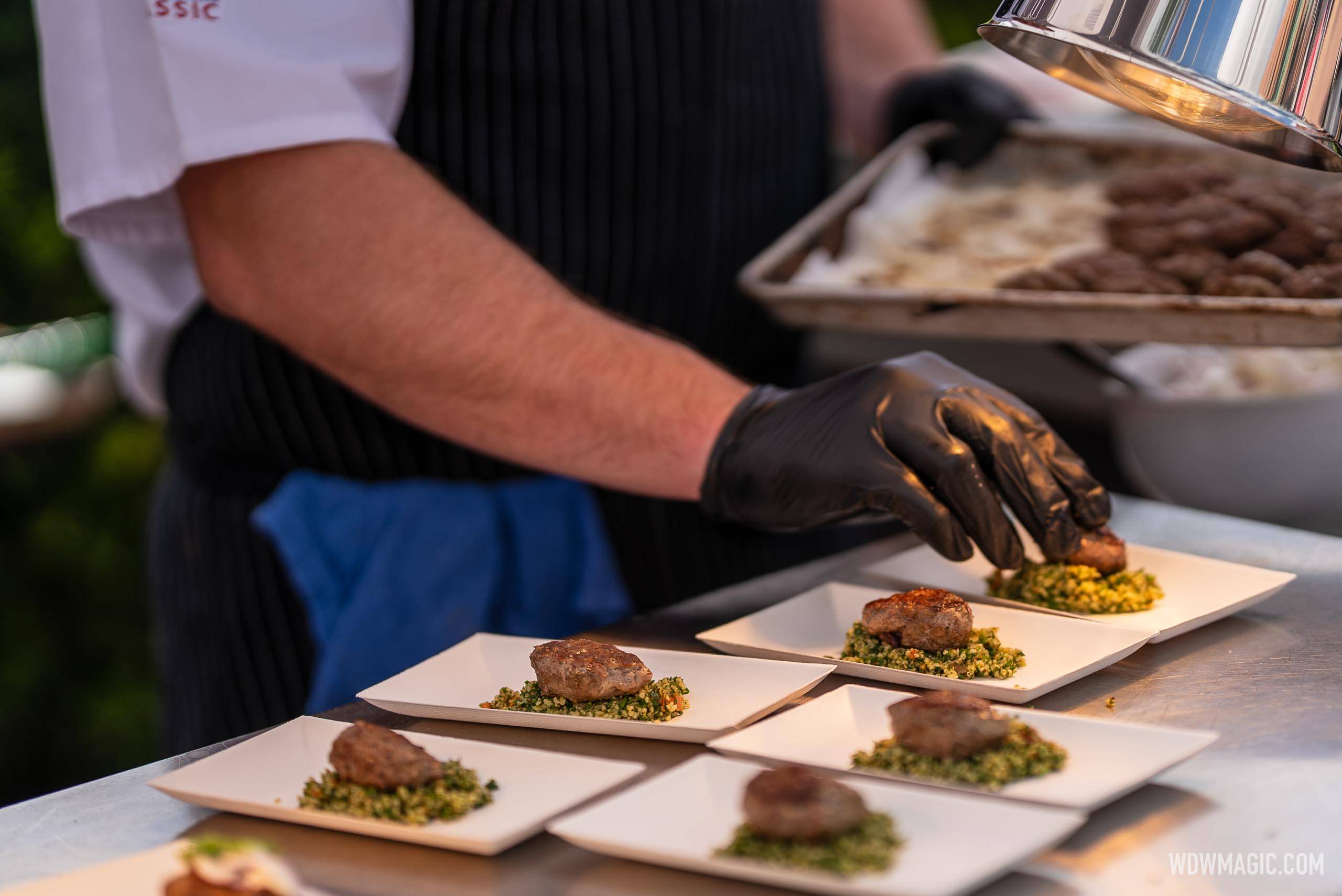 Hand-Made Harissa Spiced Lamb Sausage with Bulgar Wheat, Smoked Yogurt, Fennel-Onion Salad (from Amare)
