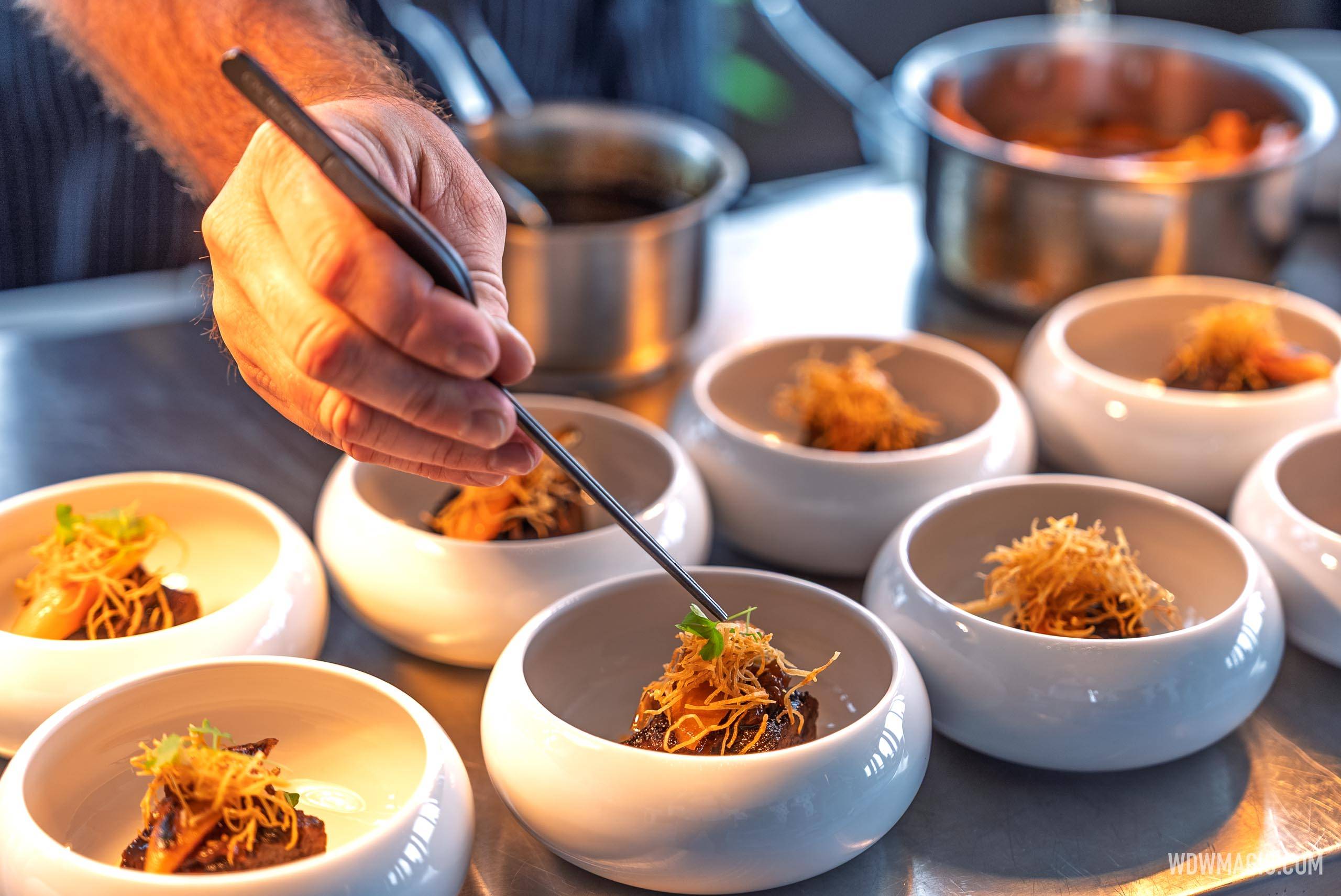 Slow Braised Wagyu Beef Short Rib (Bourbon Steak) – Celery root espuma and shallot marmalade.