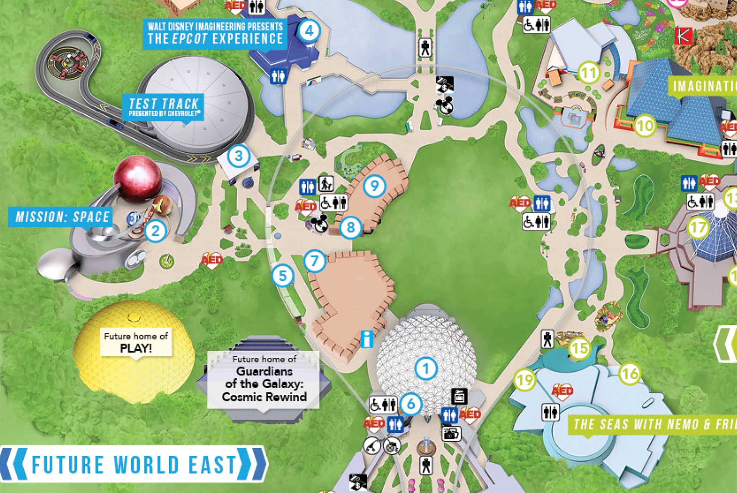 Creations Shop and Club Cool on the new EPCOT guide map