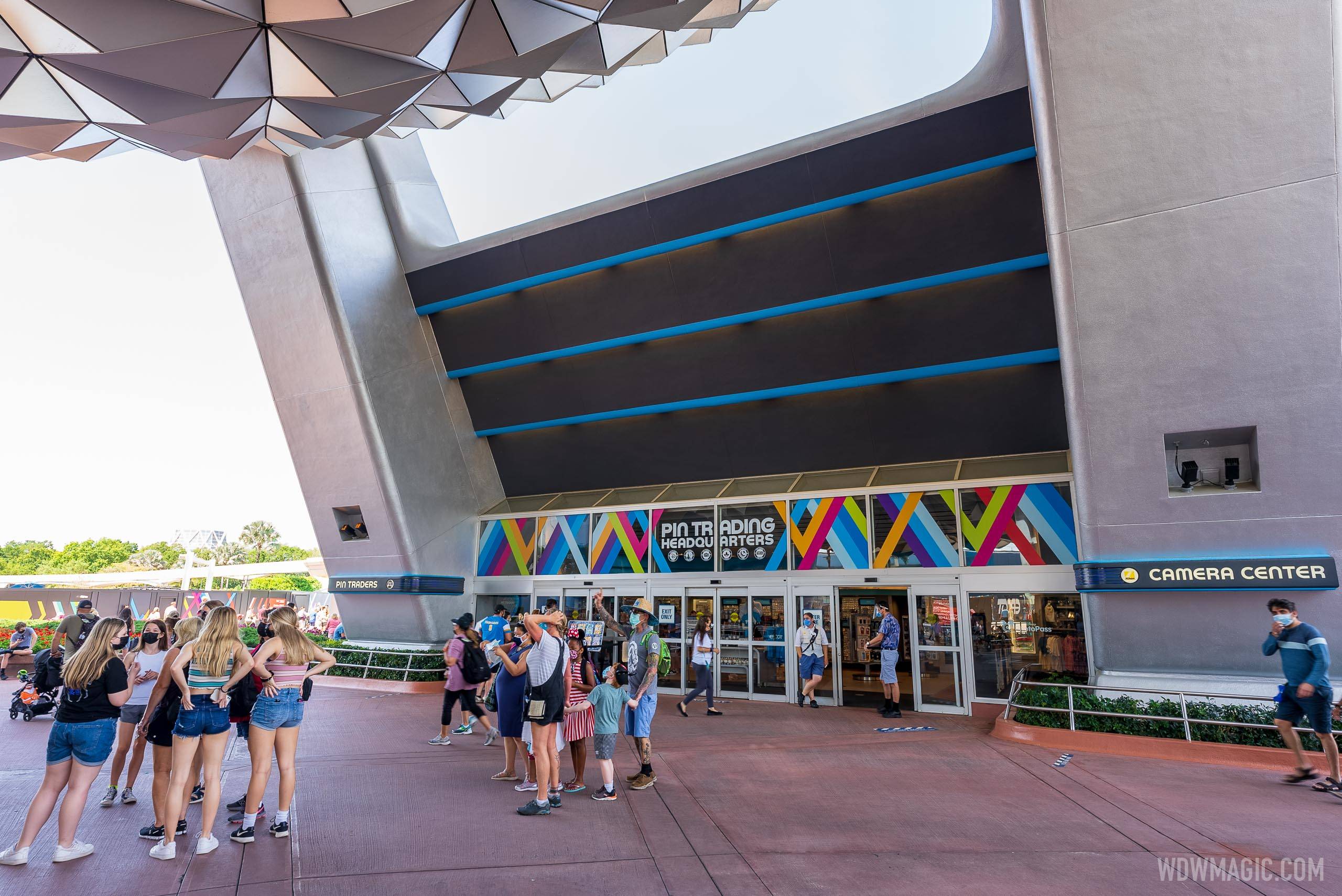 'Pin Traders and Camera Center' area beneath Spaceship Earth closing for several weeks as concrete work continues at EPCOT'S main entrance