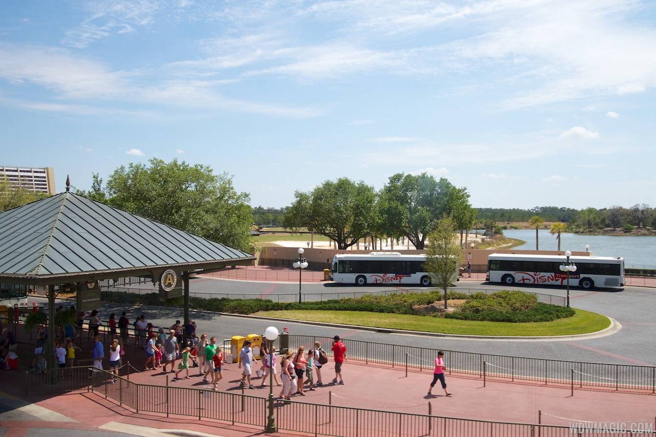Magic Kingdom bus stop expansion - construction walls in place