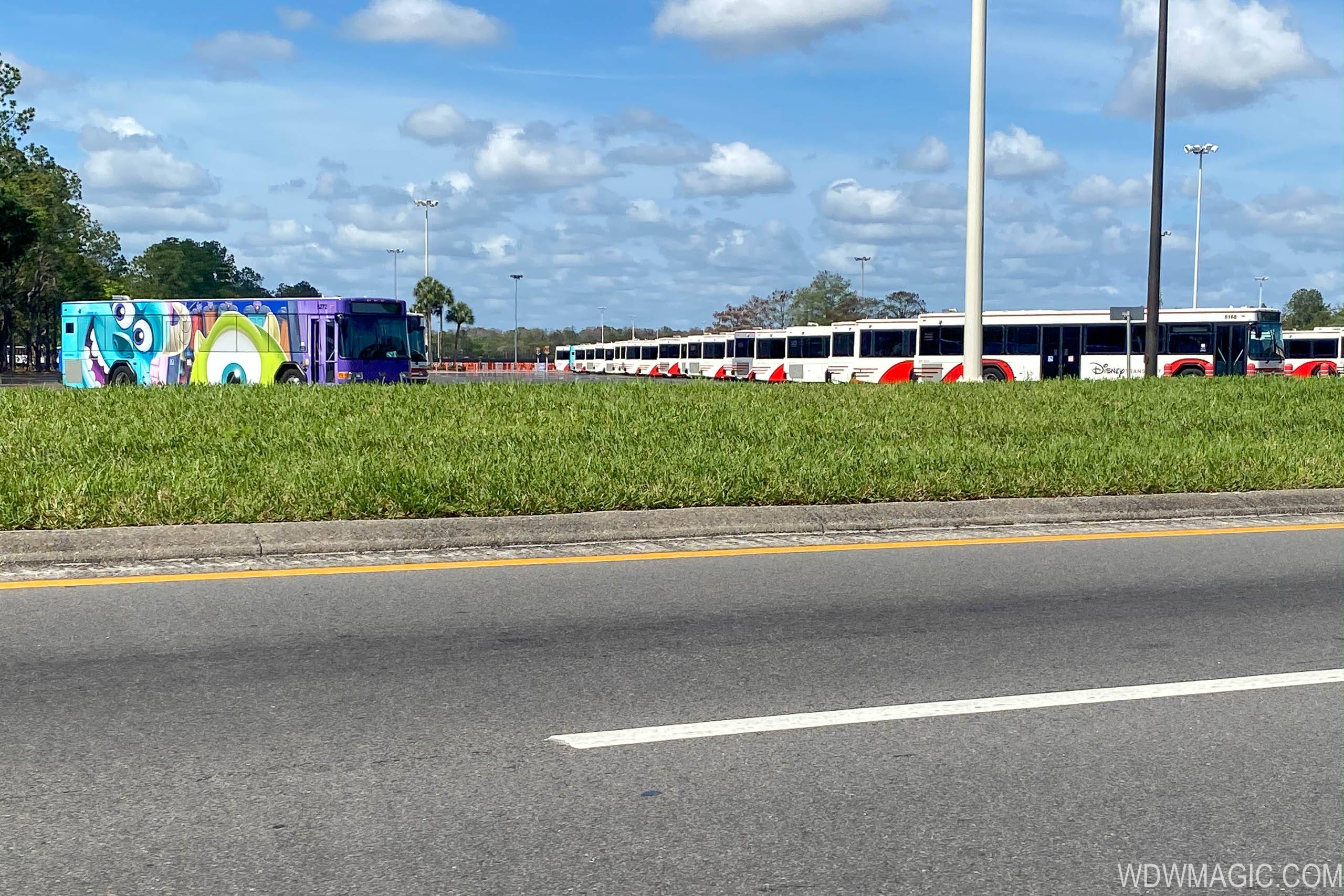Walt Disney World Bus fleet parked during Coronavirus closure