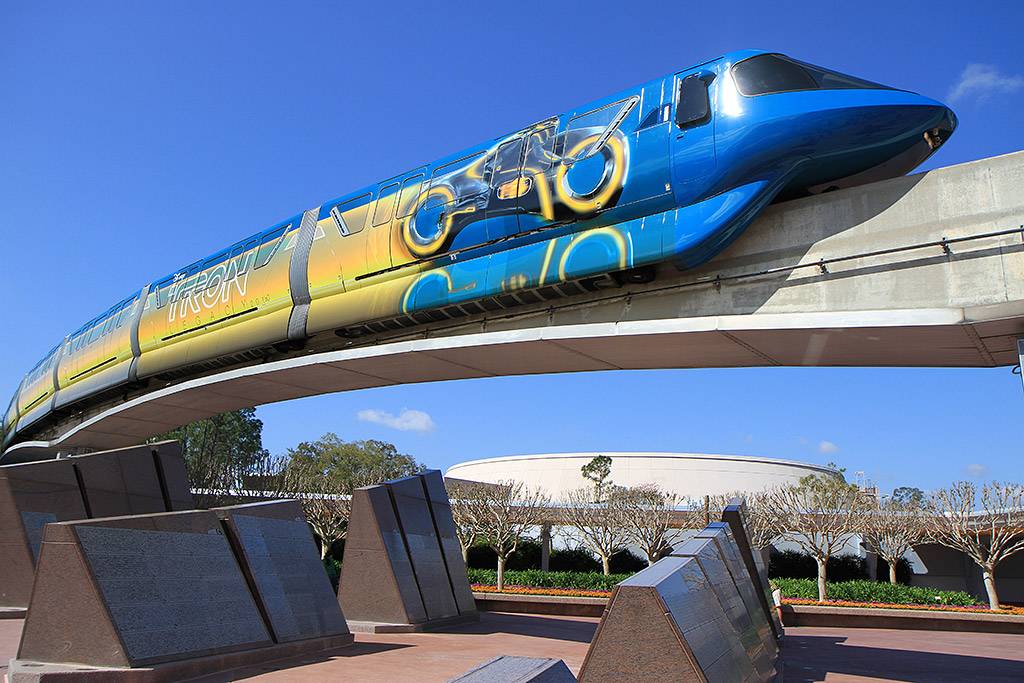 The front right side of Monorail TRON on the Epcot beam