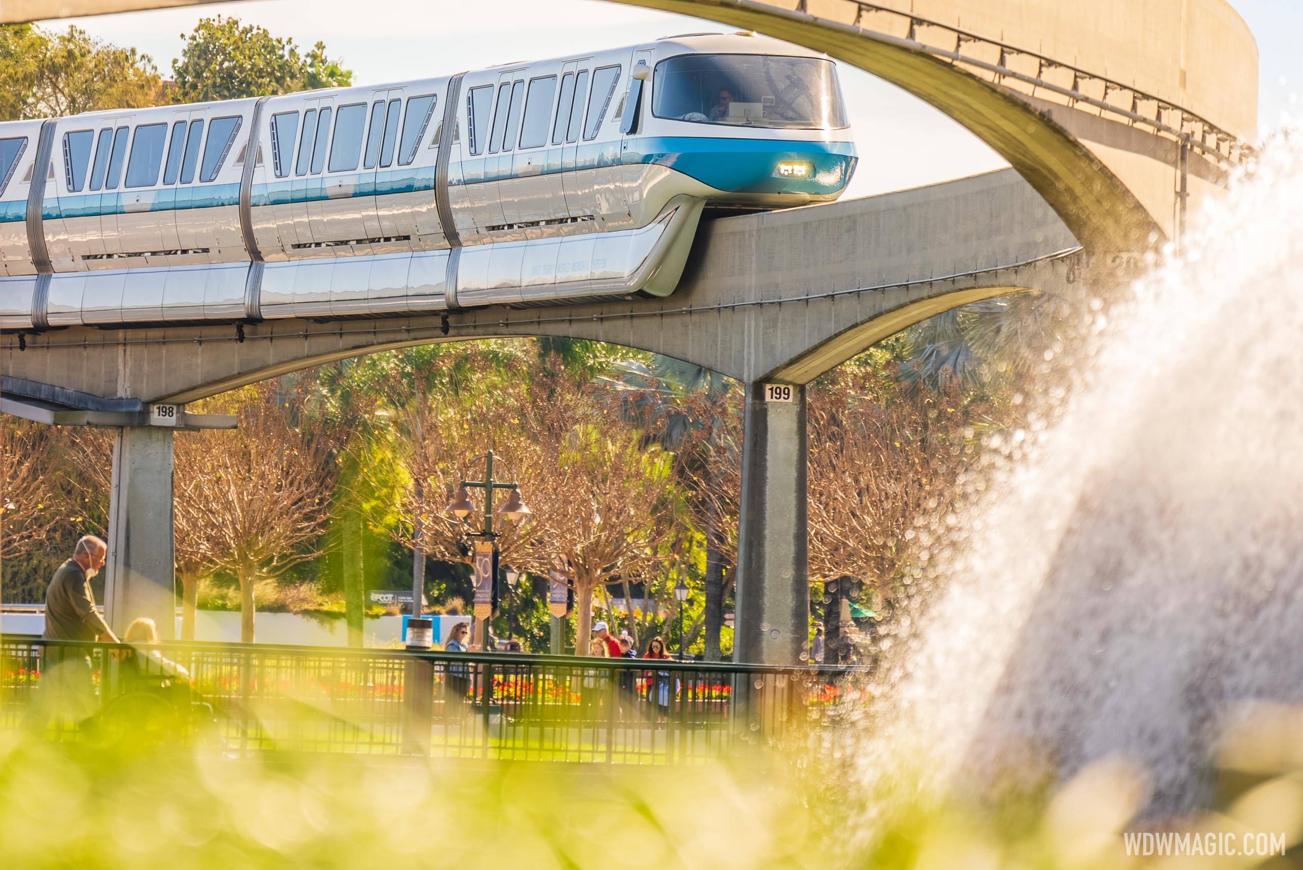 Monorail Teal on the EPCOT beam January 2022