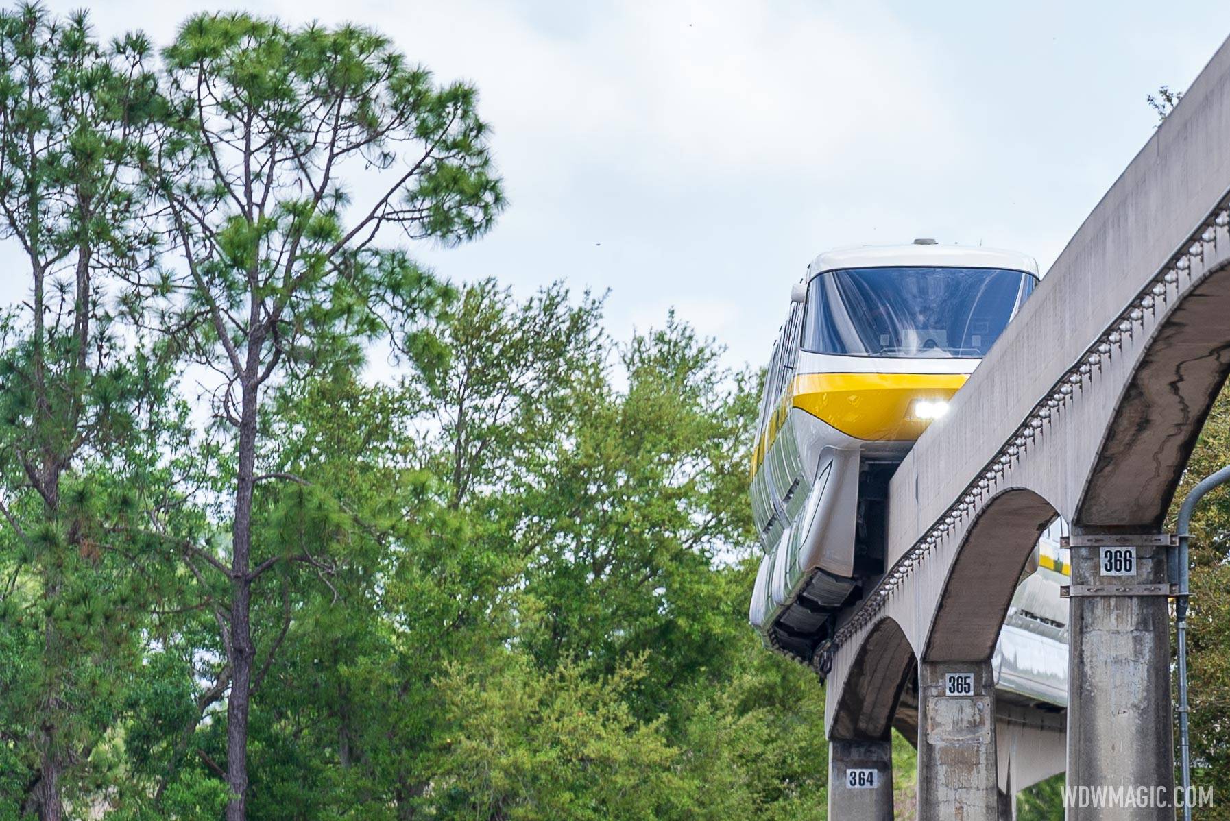 Refurbished Monorail Yellow on the EPCOT Beam at the TTC