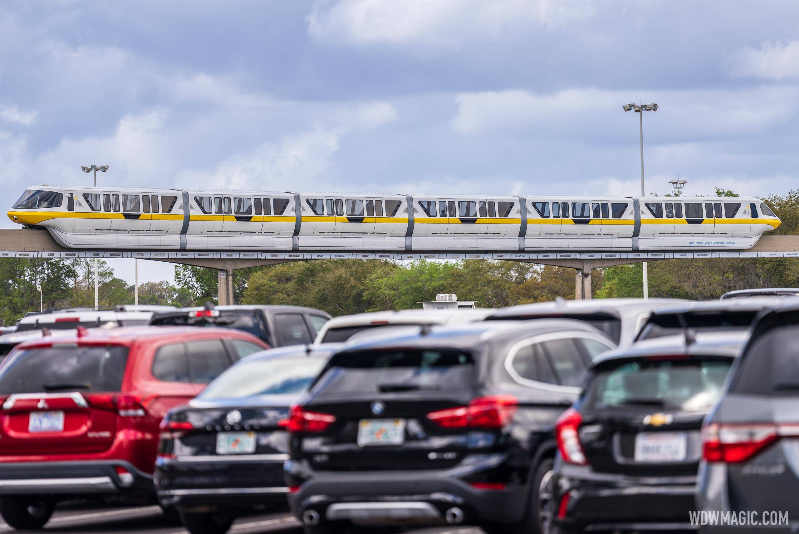 Refurbished Monorail Yellow on the EPCOT Beam at the TTC