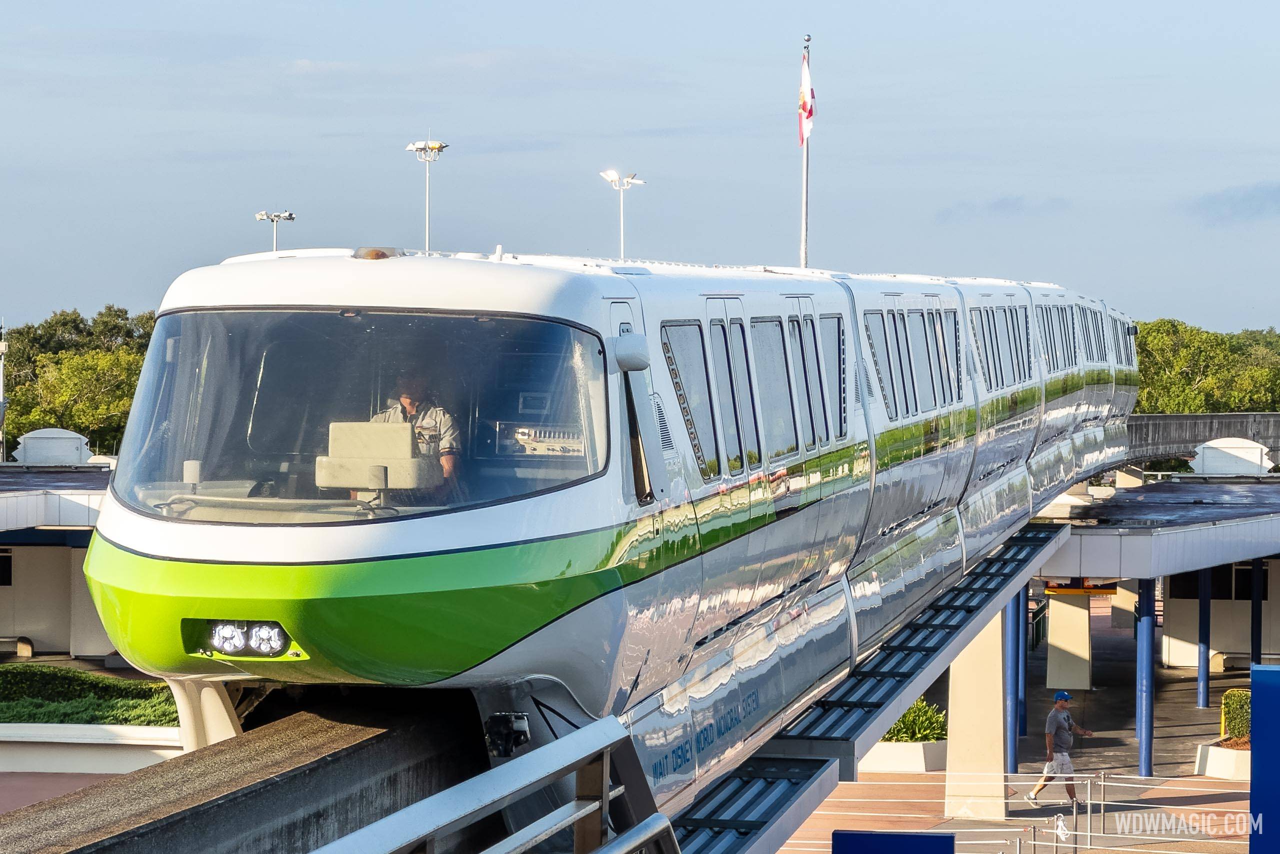A look at the repainted Monorail Green at Walt Disney World