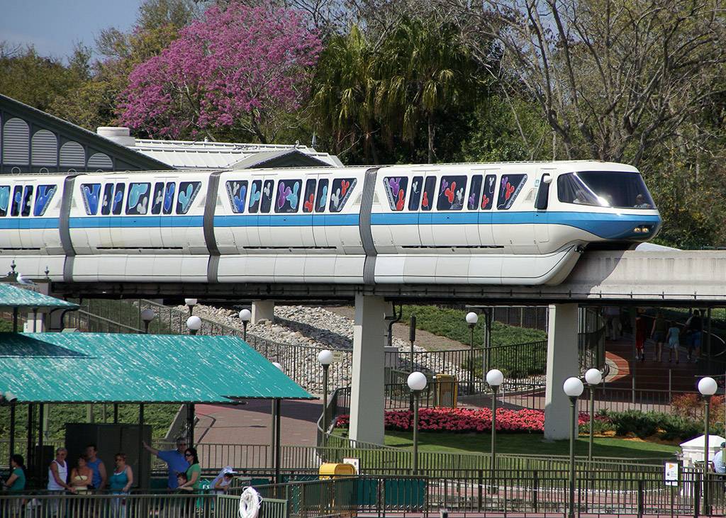 Monorail Blue on the Resort line leaving the Magic Kingdom station.