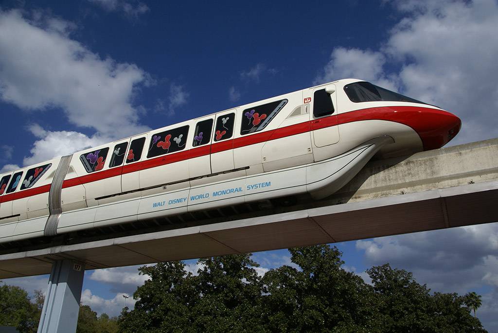 Monorail Red entering Epcot
