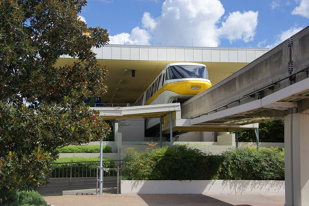 Monorail Yellow inside the TTC Station on the Epcot Line